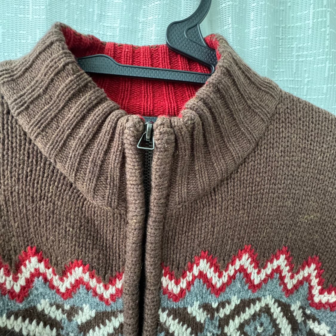 빈티지패턴 브라운 레드그레이 노르딕패턴 집업 가디건 L 상품이미지3