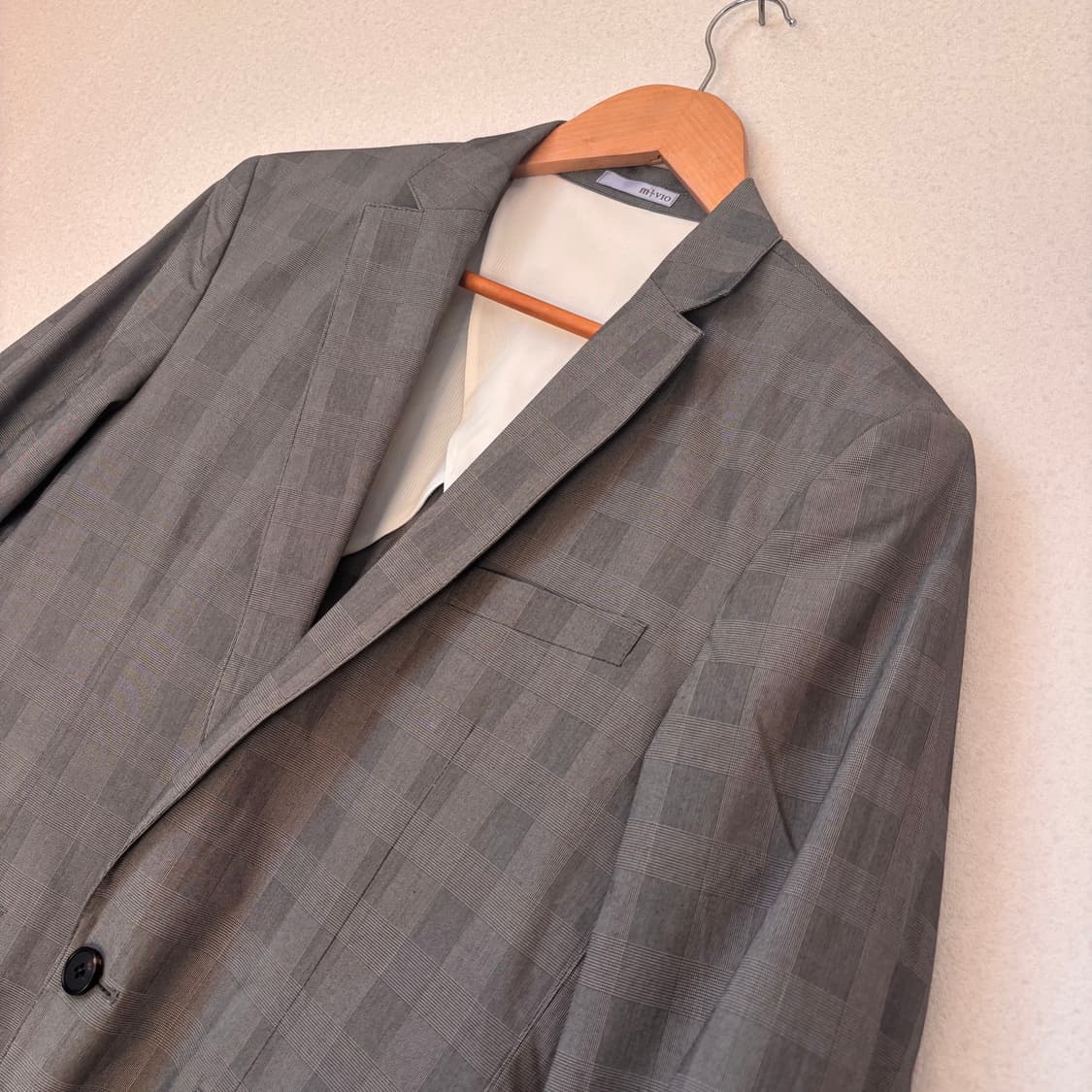 엠비오 슬림핏 XS 캐주얼 콤비 자켓 원버튼 그레이 체크 상품이미지4