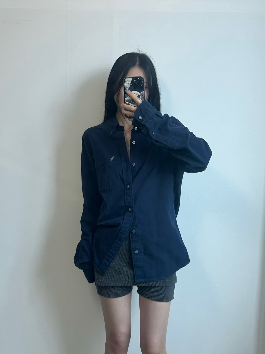 아베크롬비 산양로고 네이비 코튼 셔츠 상품이미지1