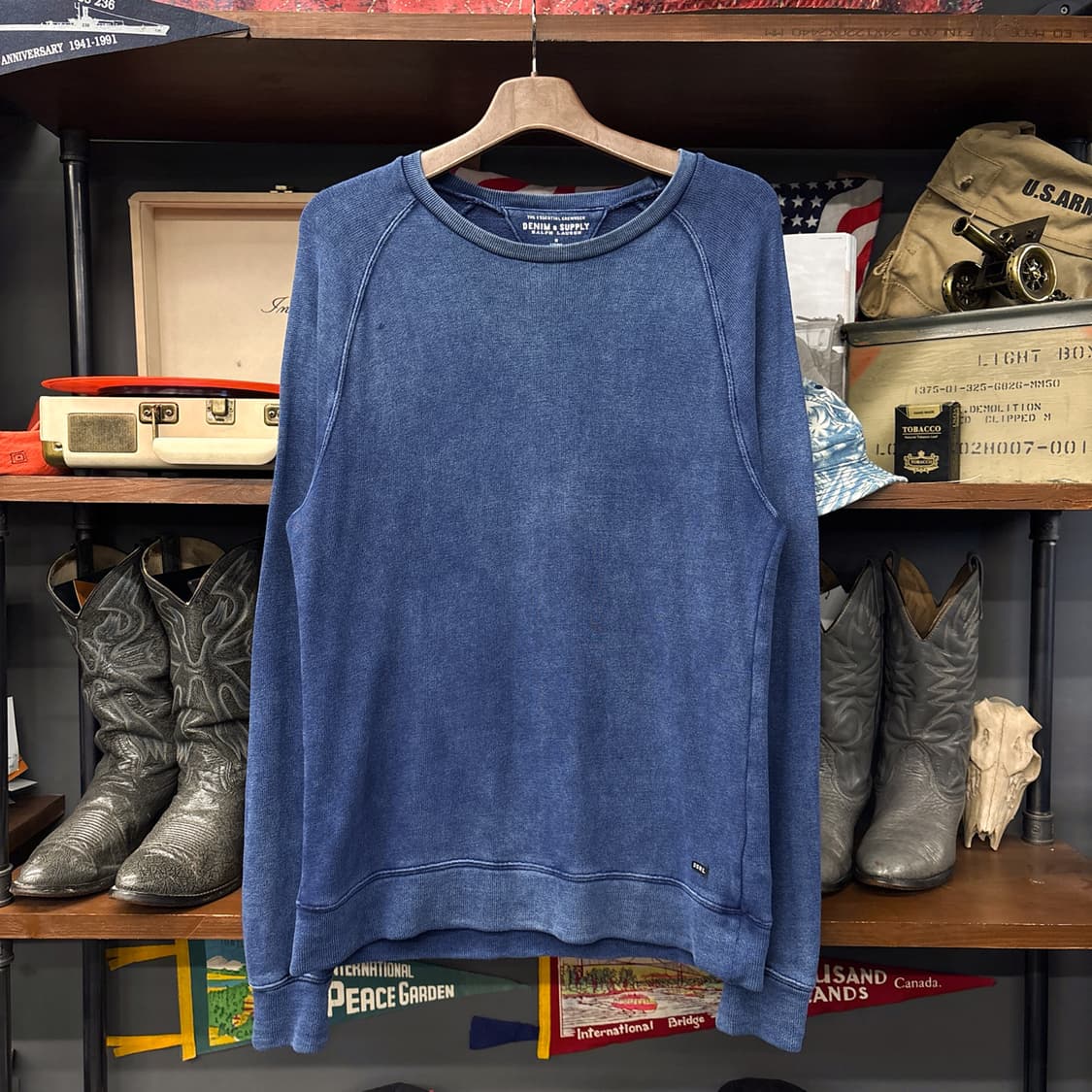 데님 앤 서플라이 에센셜 인디고블루 래글런 롱슬리브 티셔츠 N1220 상품이미지1