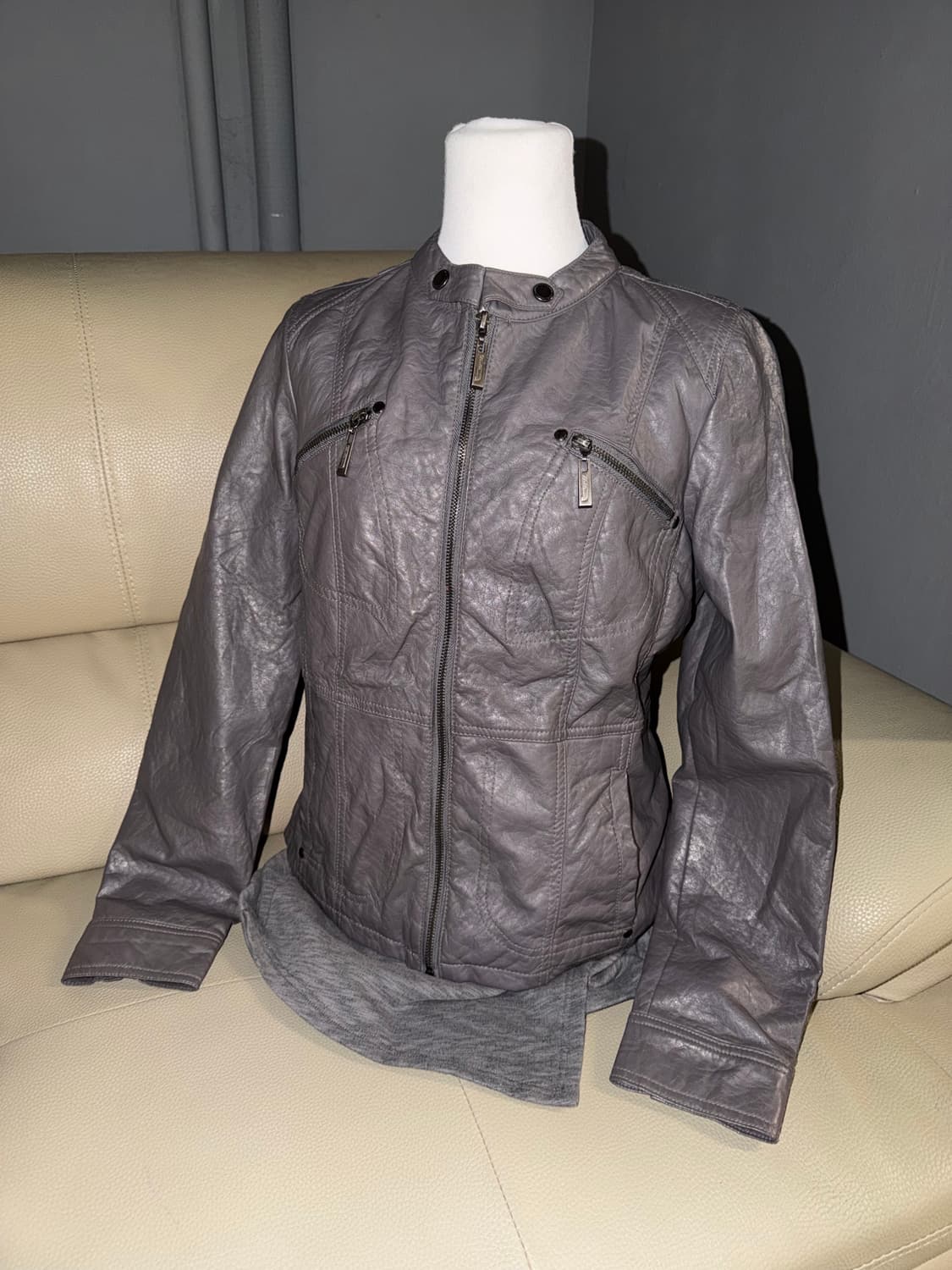 neck snap detail leather jacket 상품이미지1