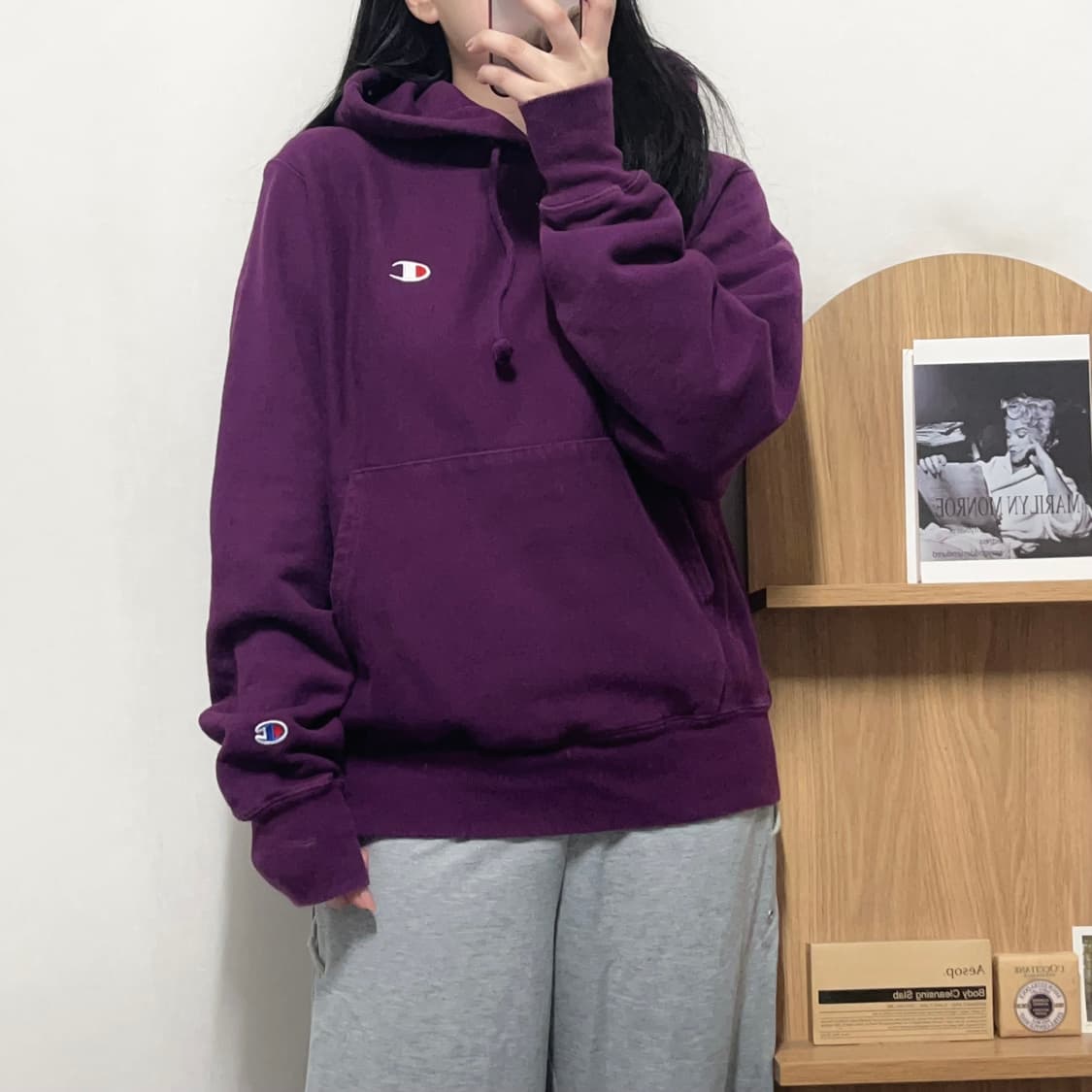 [정품] 챔피온 블루베리 투로고 기모 후드티 [ S ] 상품이미지2