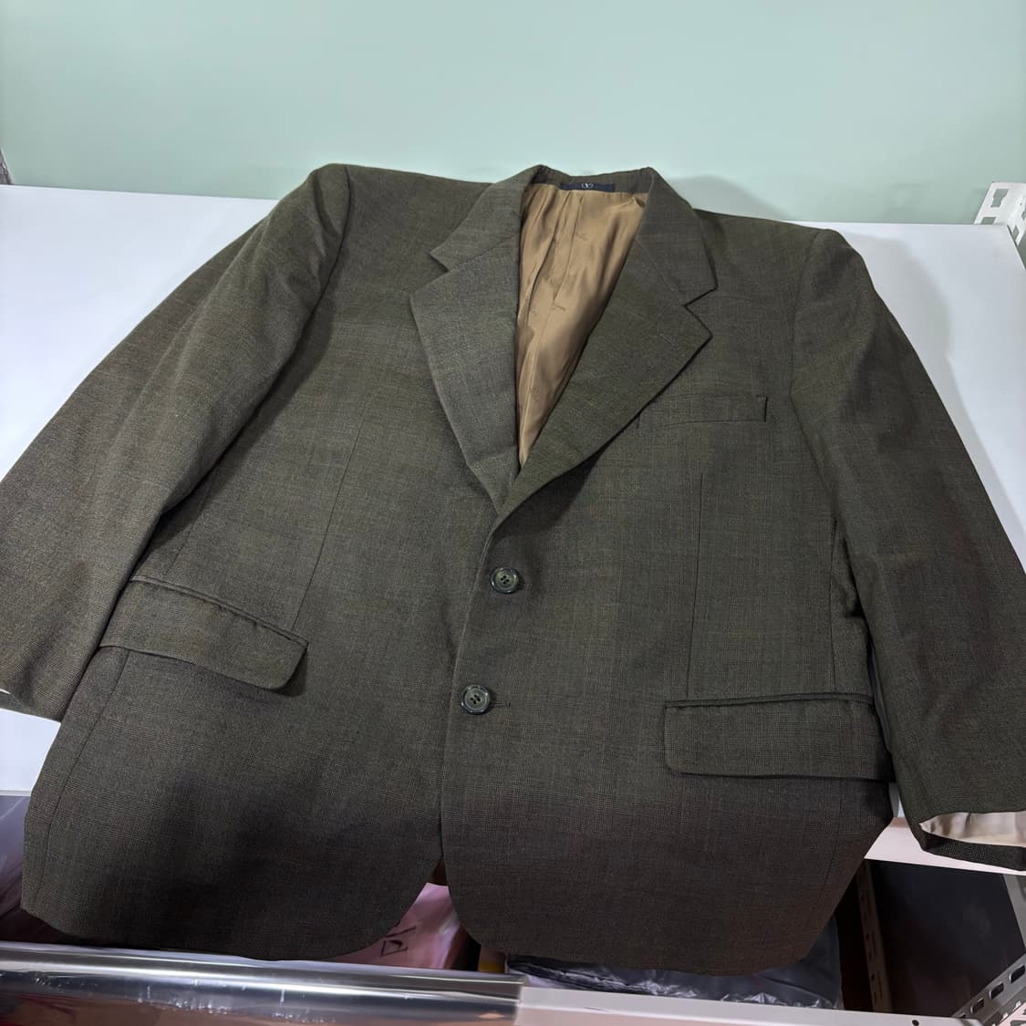 95 M 발렌티노 카키 2버튼 울100% 체크 싱글 블레이져 상품이미지1