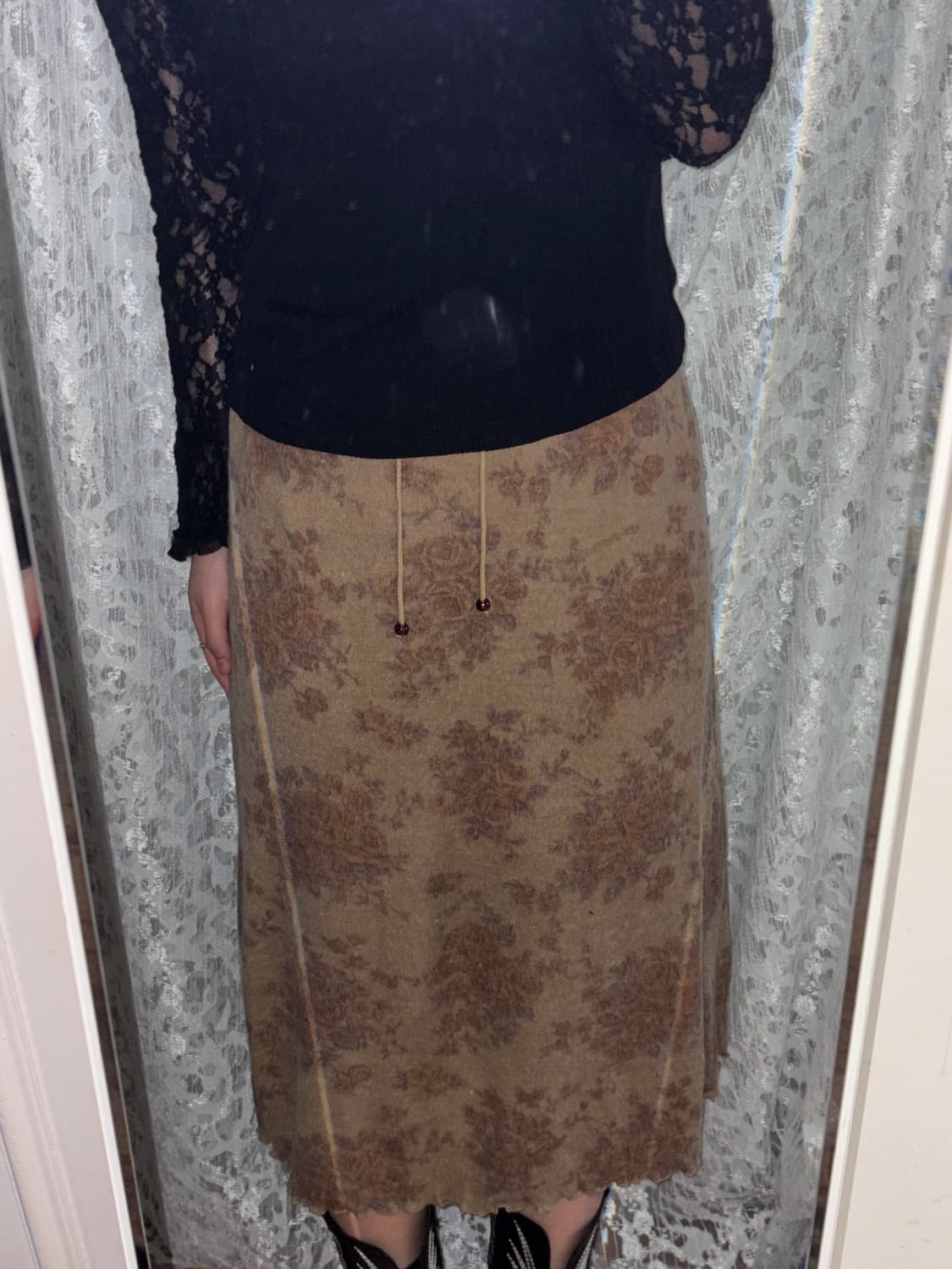 브라운 플라워 스커트 상품이미지4