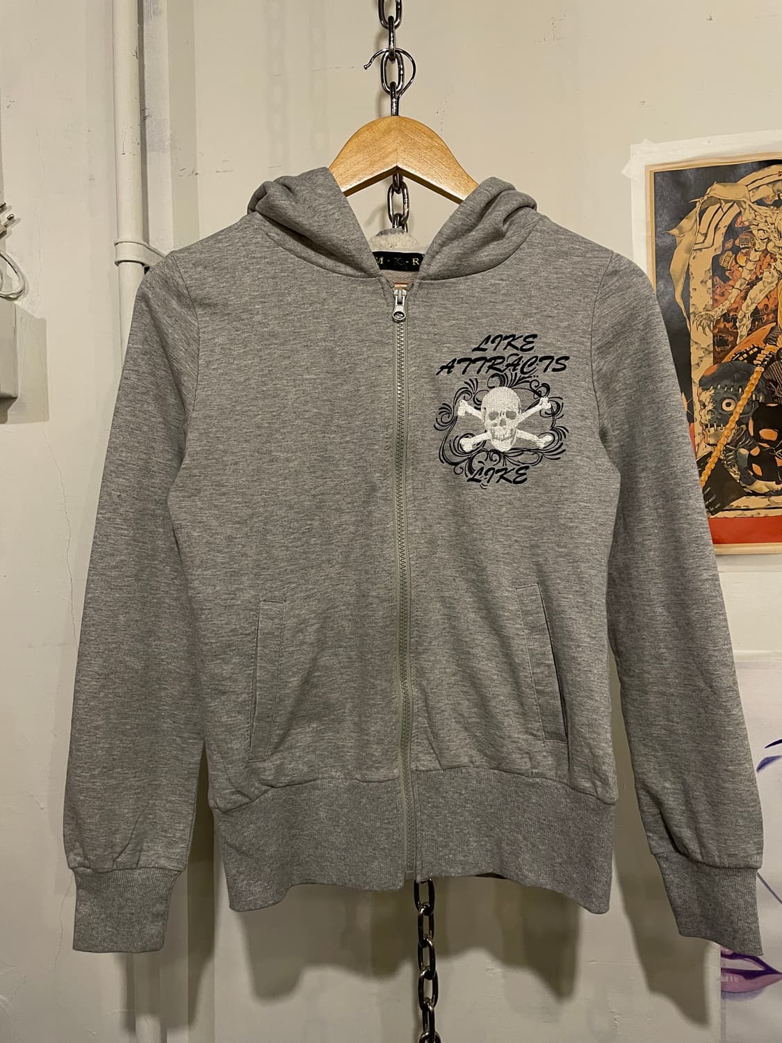 mkr 화이트 해골 뽀글이 그레이 후드집업 상품이미지4