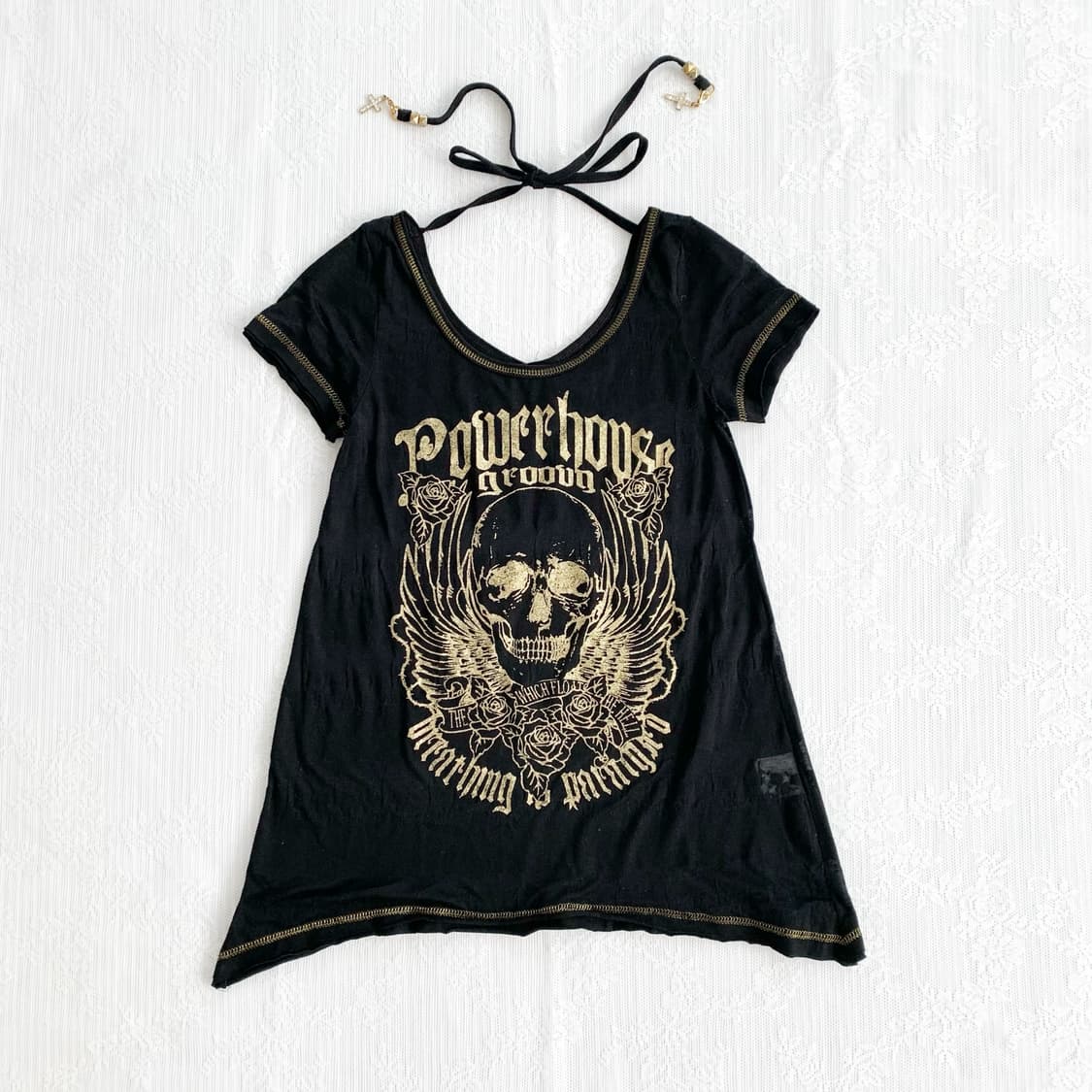 Punk ♥ 스컬 글리터 큐빅 반팔탑 상품이미지1