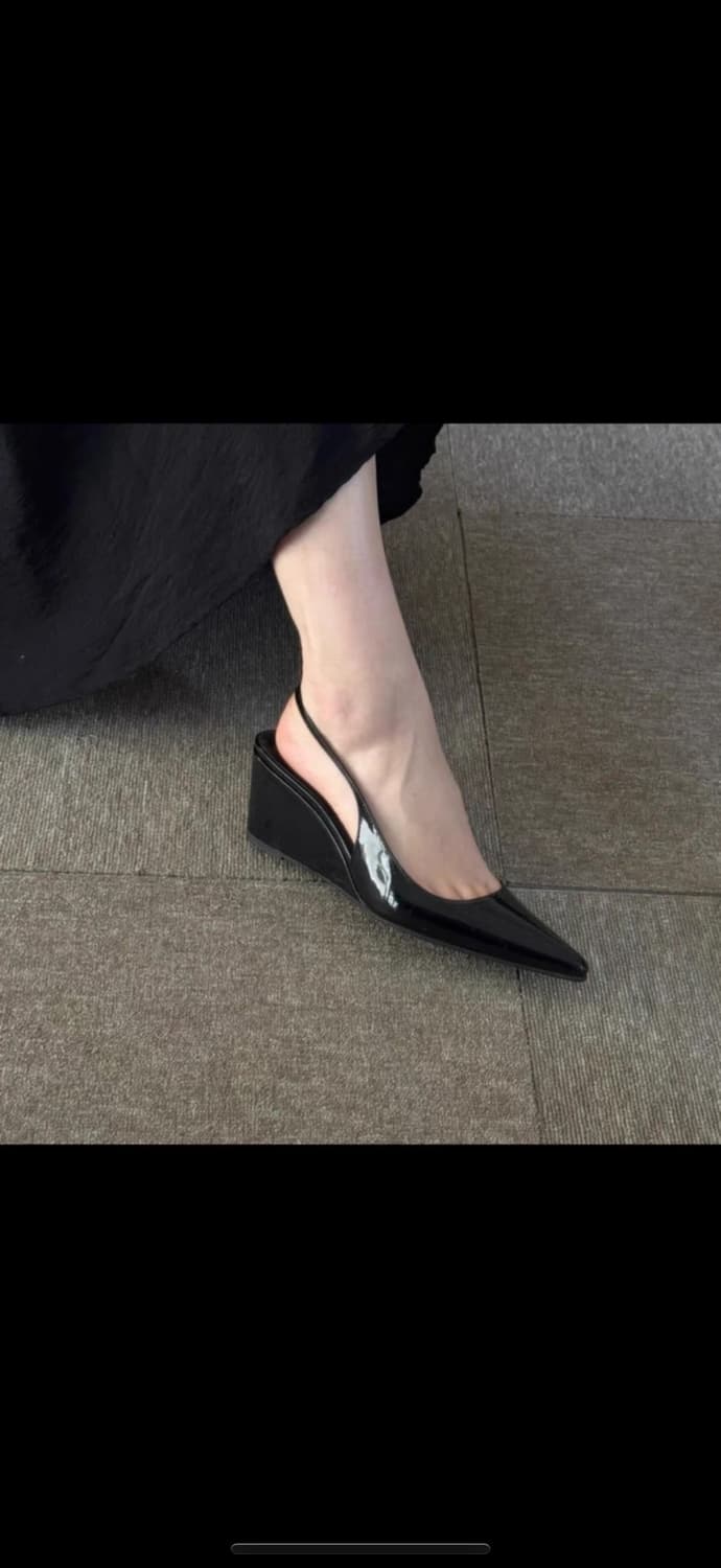 수입 블랙 페이턴트 웨지힐 슬링백 38 240 상품이미지3