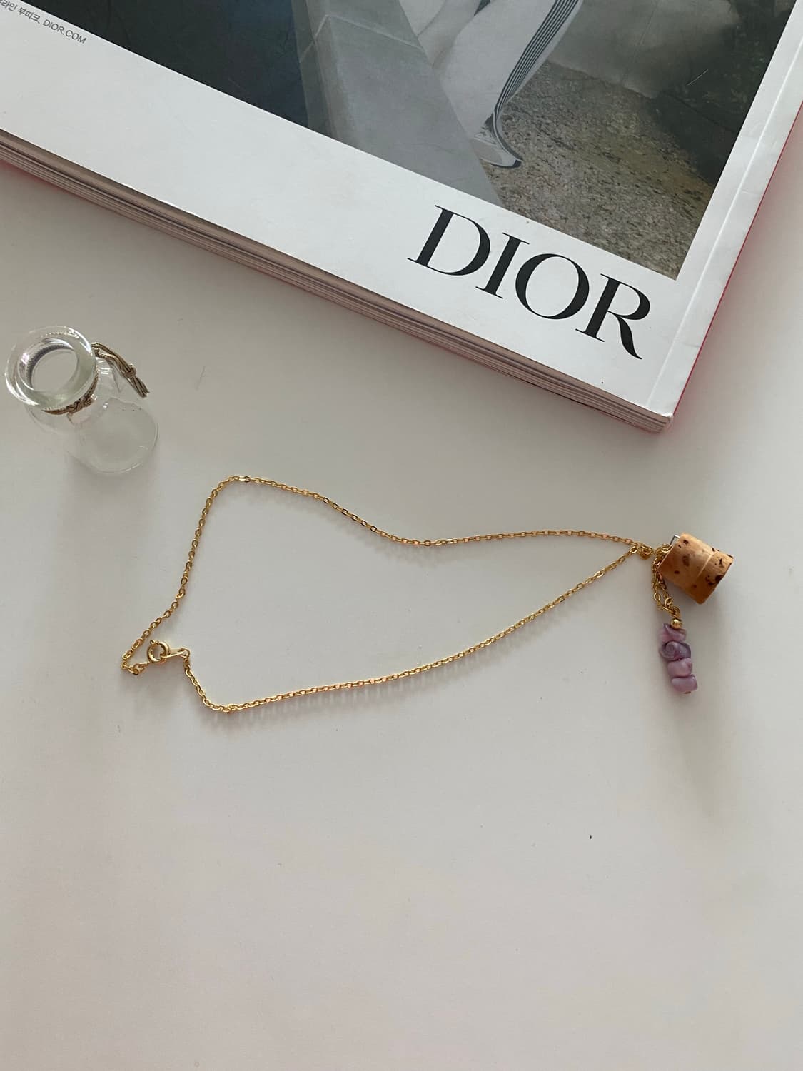 빈티지 핑크스톤 목걸이 유리병 포함 상품이미지4