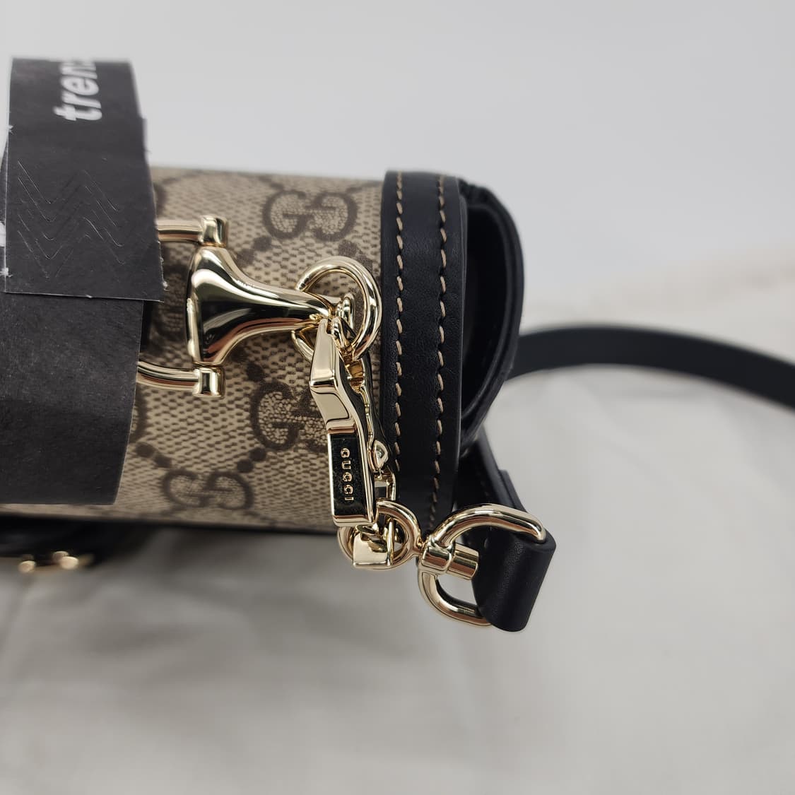 전시품급 구찌 홀스빗 1955 스몰 탑 핸들백 베이지 블랙 상품이미지5