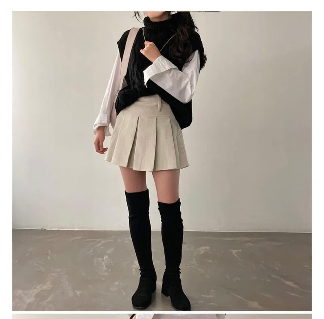 클라우드이모션 아이보리 코듀로이 골덴 플리츠 미니 스커트  상품이미지1