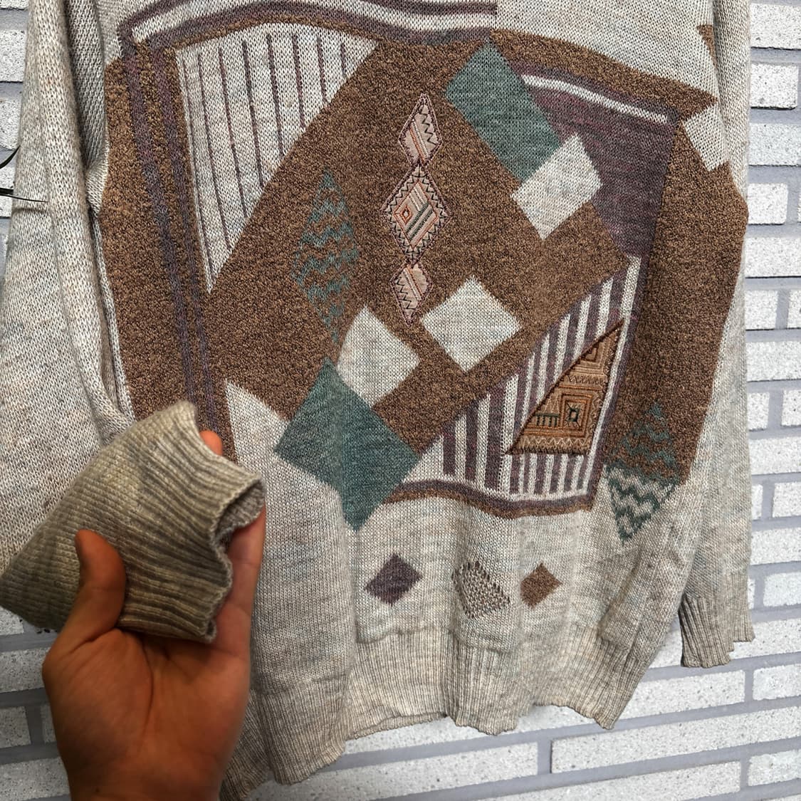 JPN VINTAGE 지오매트릭 자카드 블럭 패턴니트 보카시 디테일 크림 상품이미지5