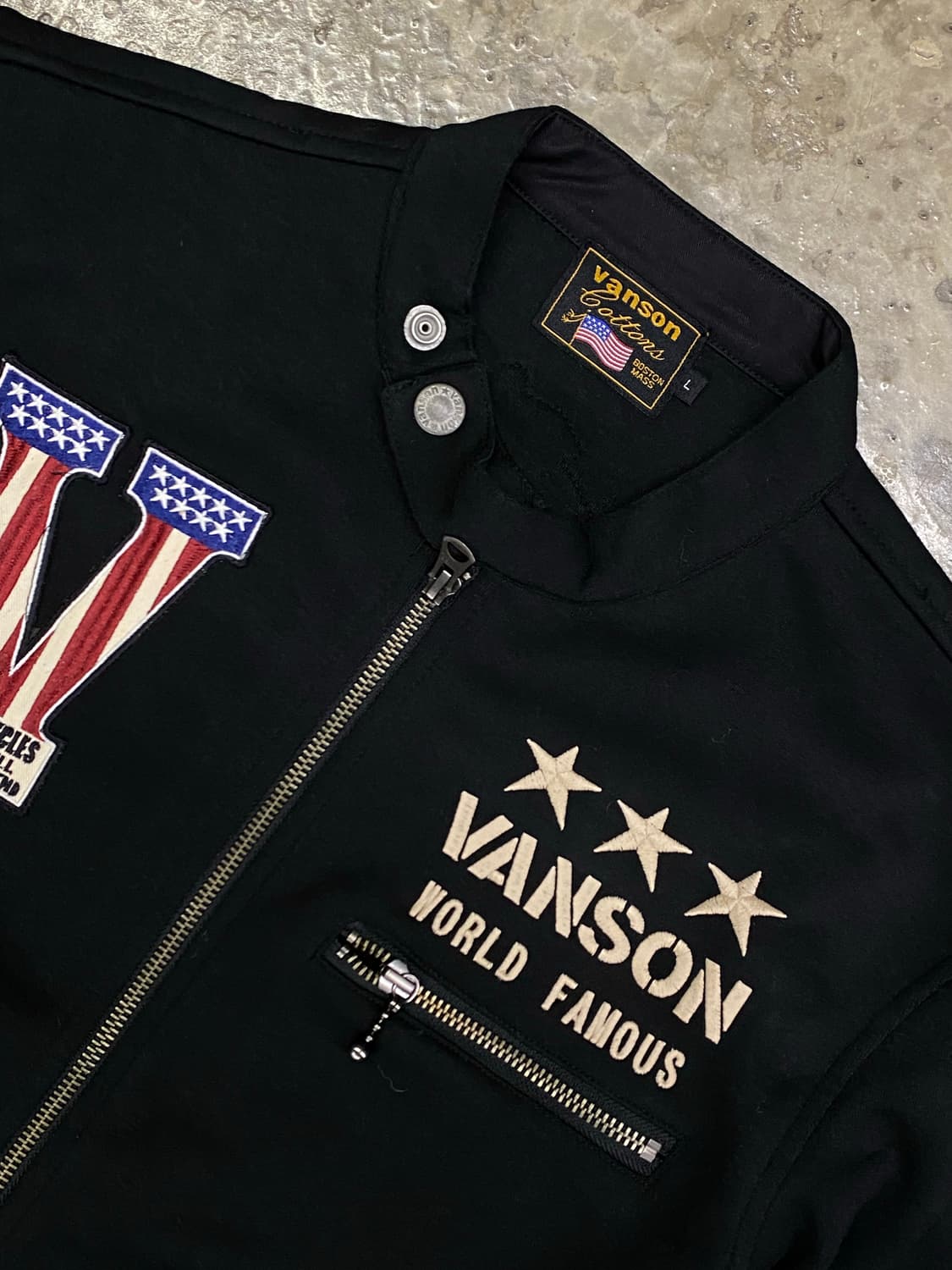 밴슨 패치 코튼 라이더자켓 L 상품이미지3