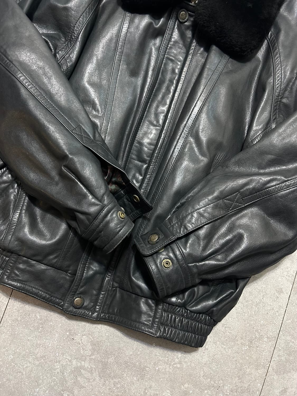 80s  런던포그 빈티지 블랙  소가죽  라이더  자켓  100size  상품이미지2