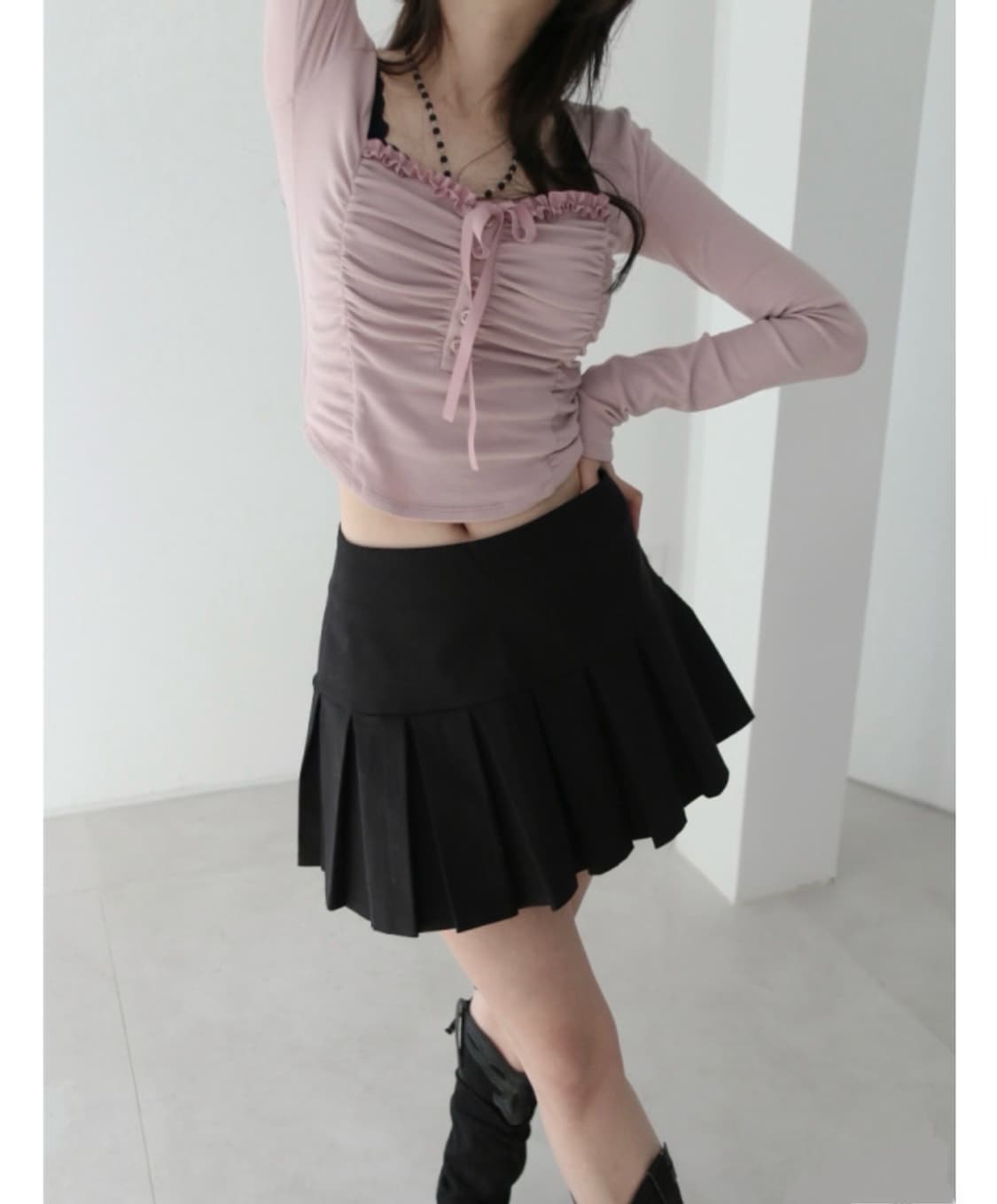 SHIRRING LACE BUTTON TOP (DUSTYPINK) 상품이미지1