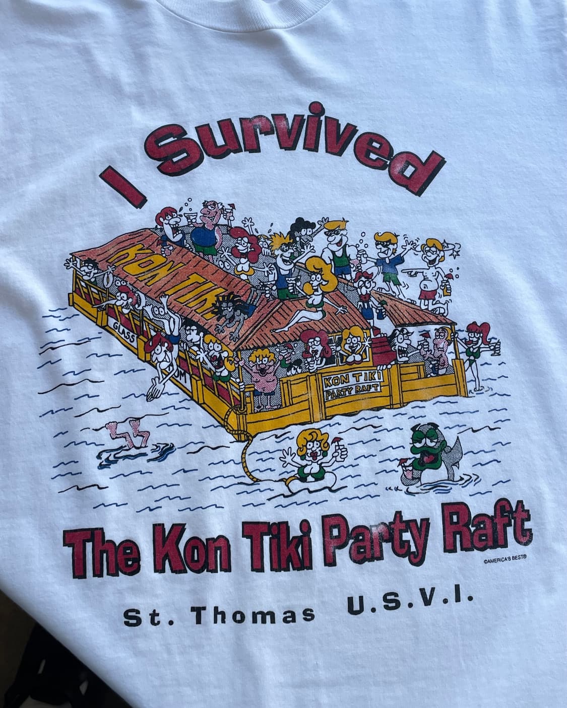 90‘s USA “I survived” cartoon T-shirt L 상품이미지1