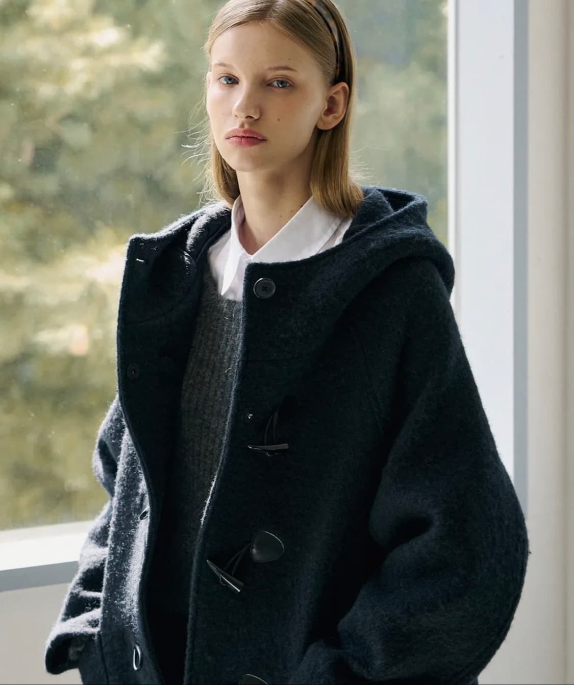 드로우핏 우먼 알파카 부클 더플 후드 코트 딥 네이비 S 새상품 상품이미지1