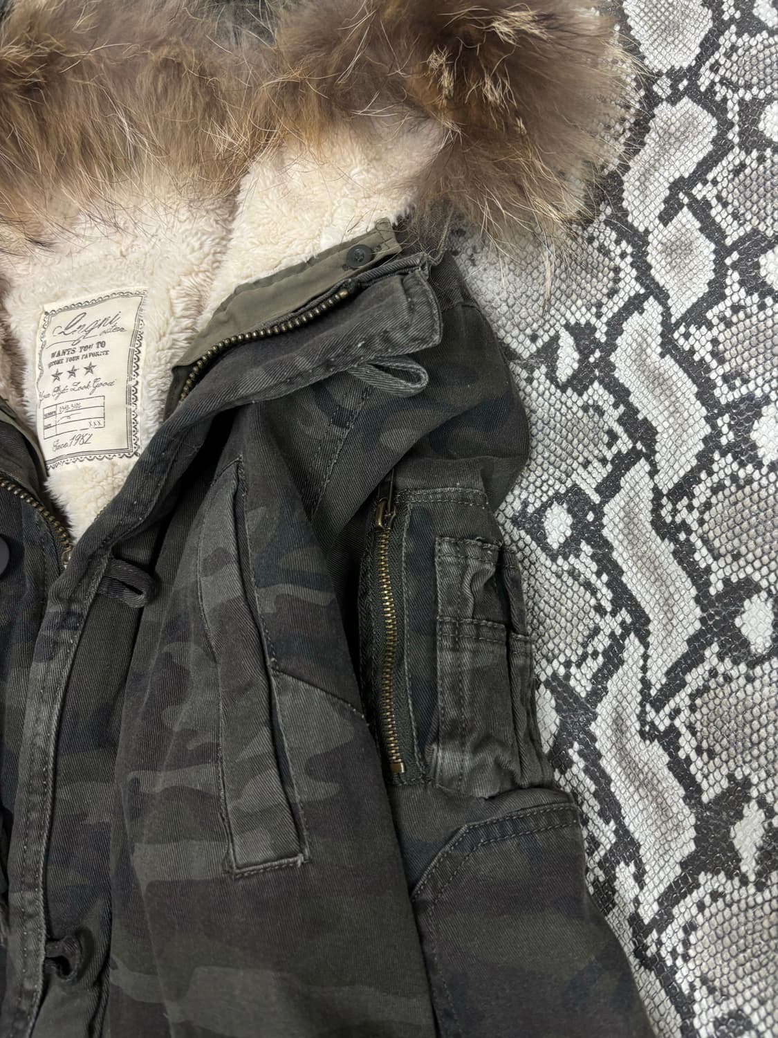 Y2K Camo Pattern Fur Parka 상품이미지7