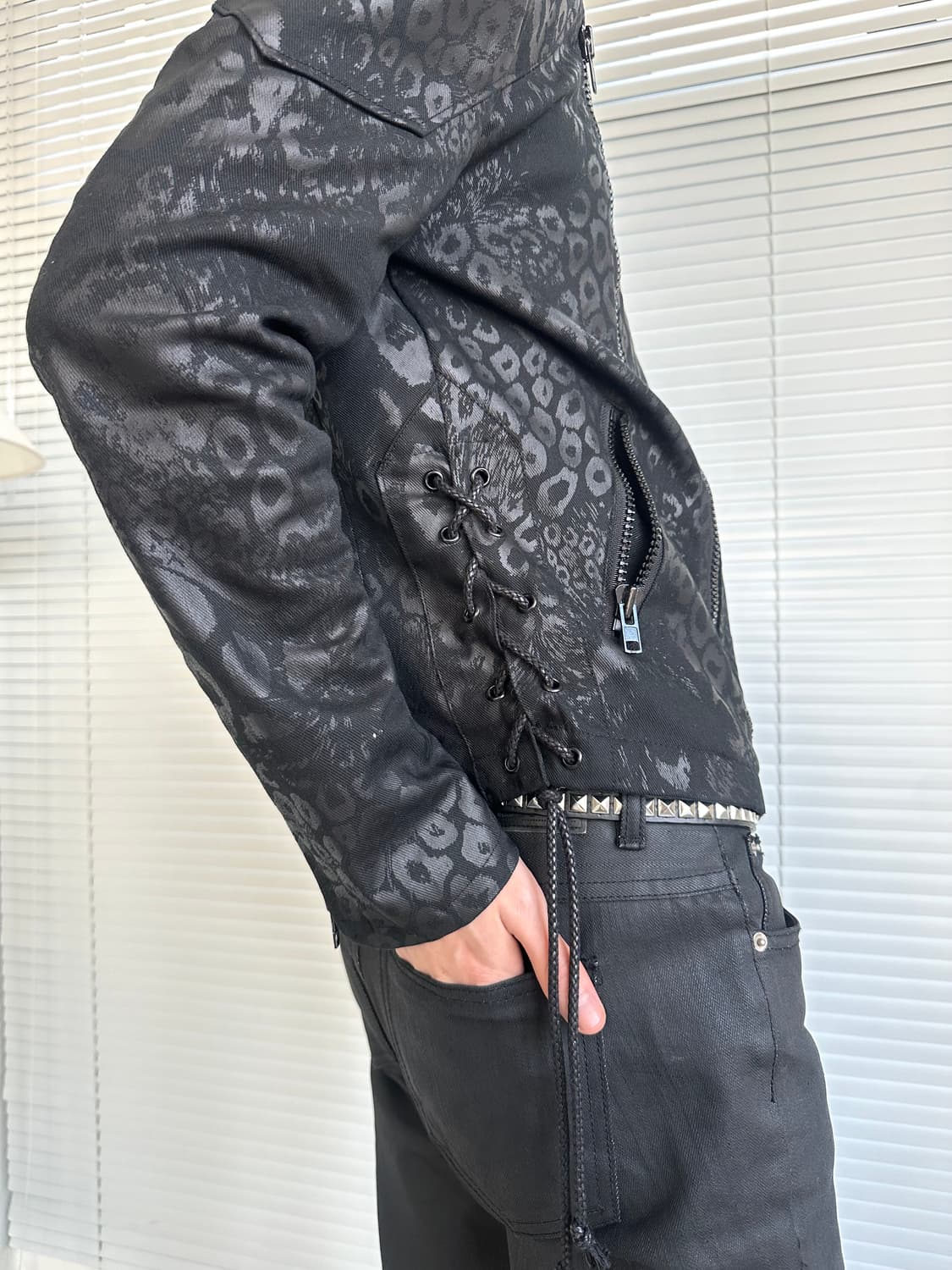 VTG 블랙 레오파드 코팅 라이더 자켓 상품이미지2