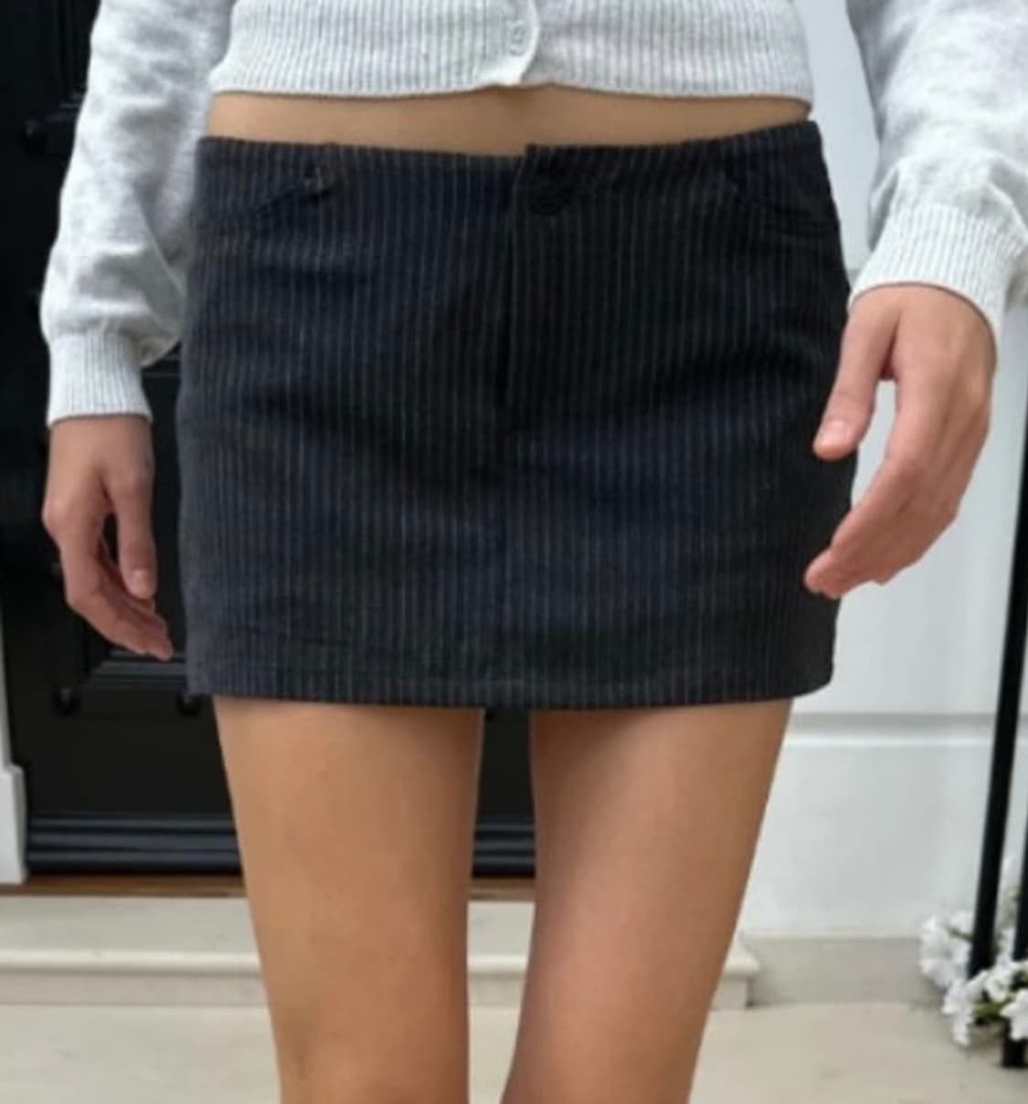 브랜디멜빌 스트라이프 스커트 그레이 상품이미지1