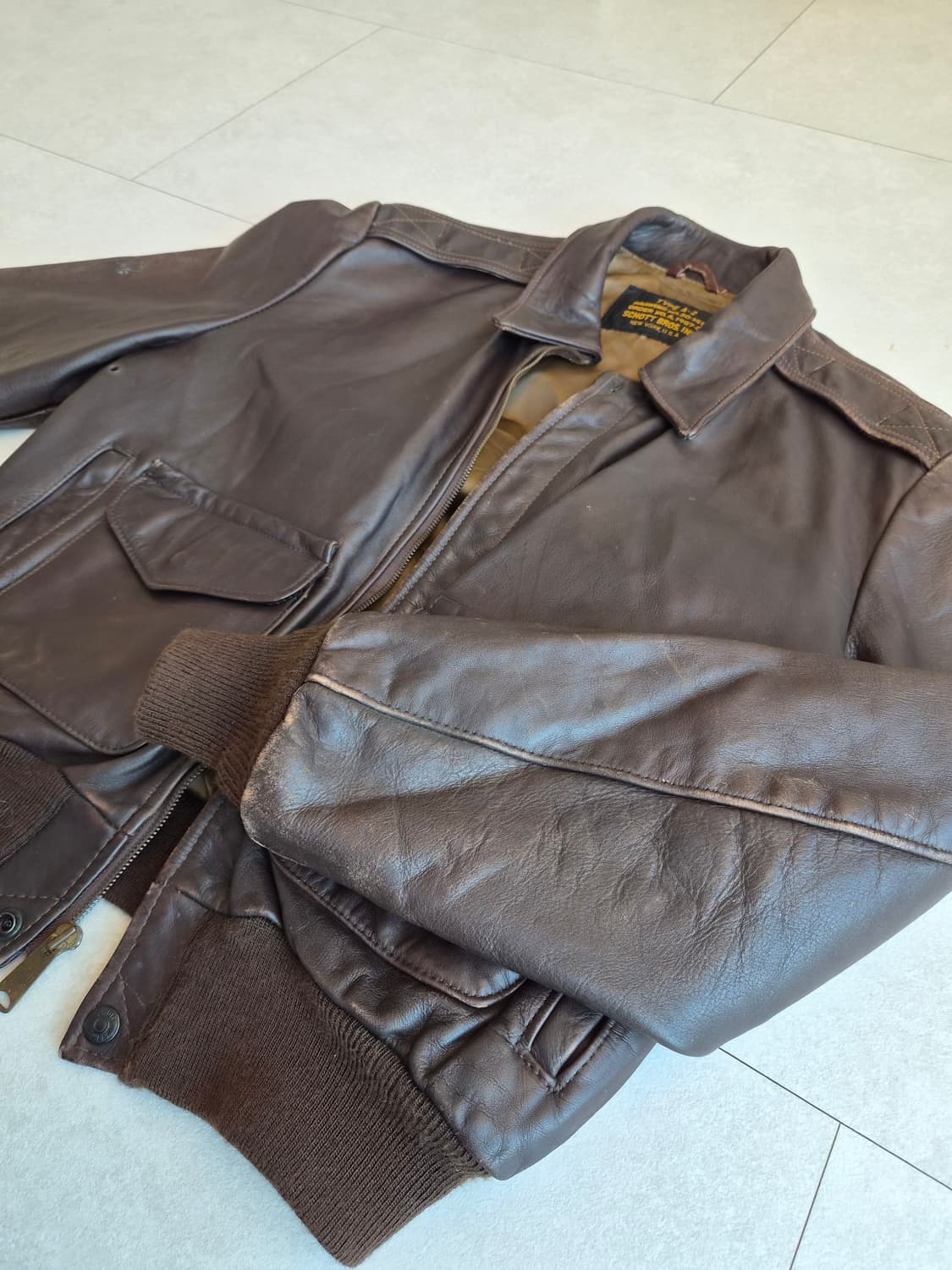빈티지 쇼트 A-2 레더자켓 브라운 L 상품이미지3