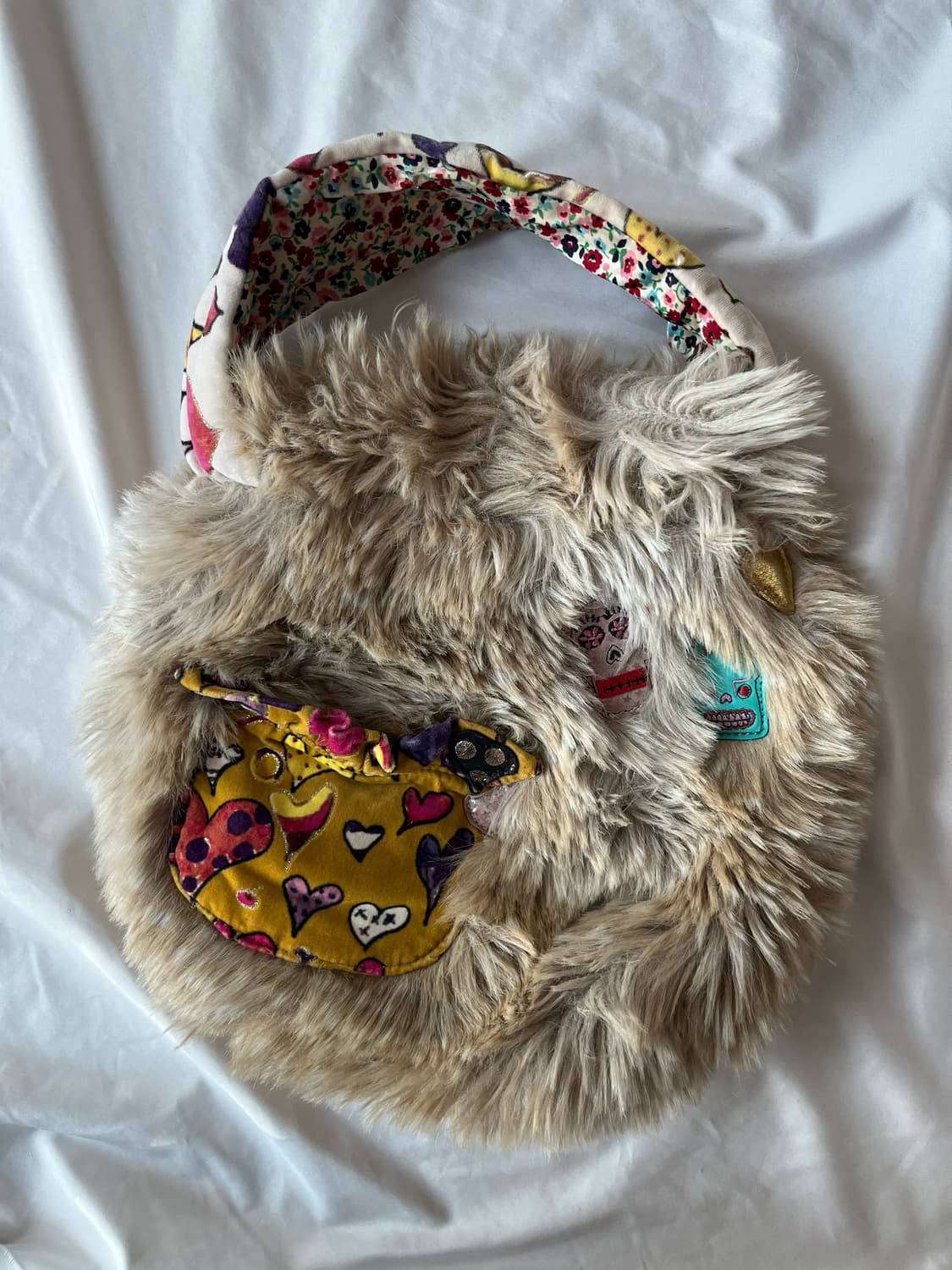 (초레어) 츠모리 치사토 하트 해골 퍼 벨로어 가죽 패치 숄더 백 상품이미지1