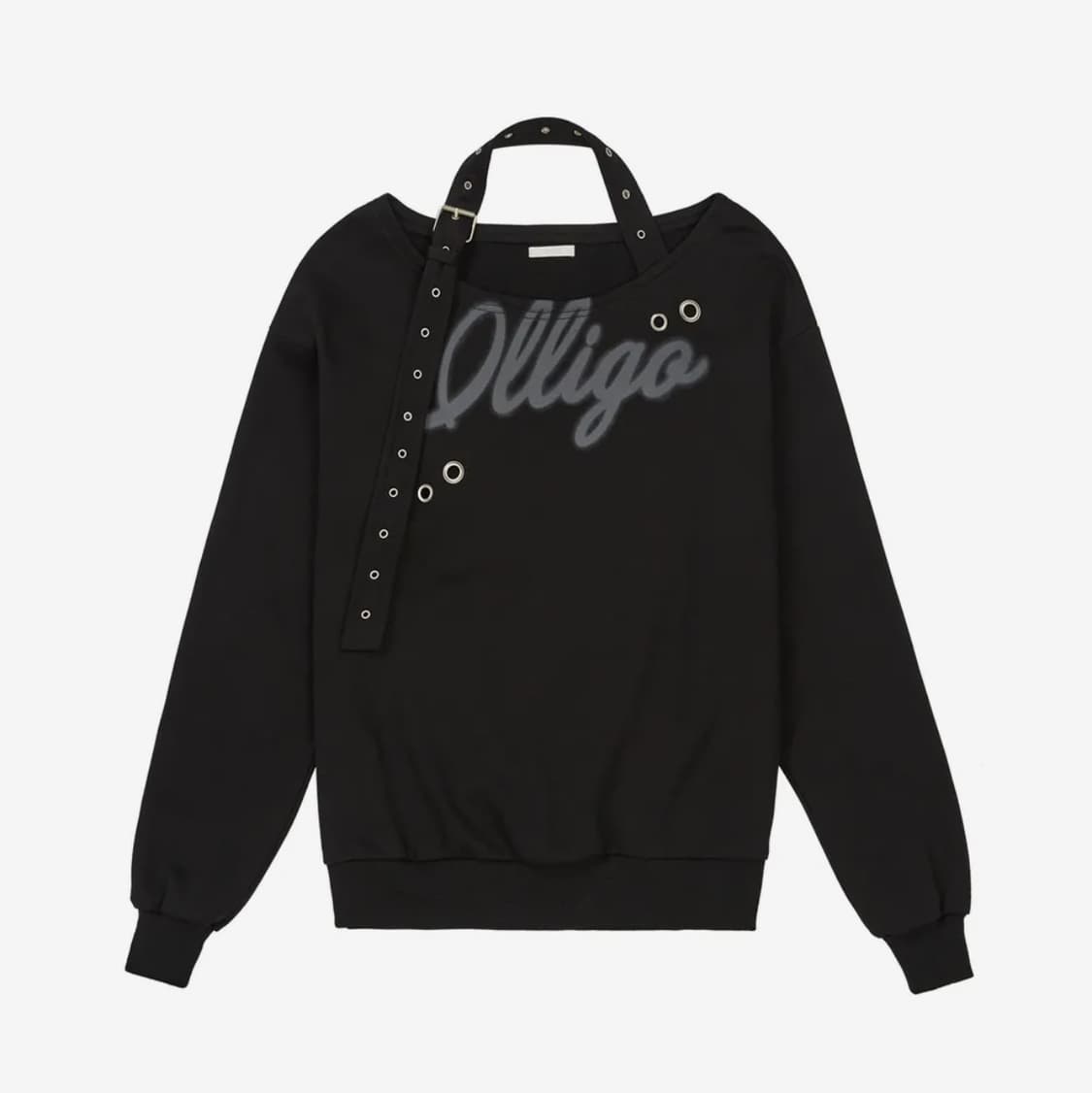 일리고 버클 오프숄더 맨투맨 블랙 상품이미지2