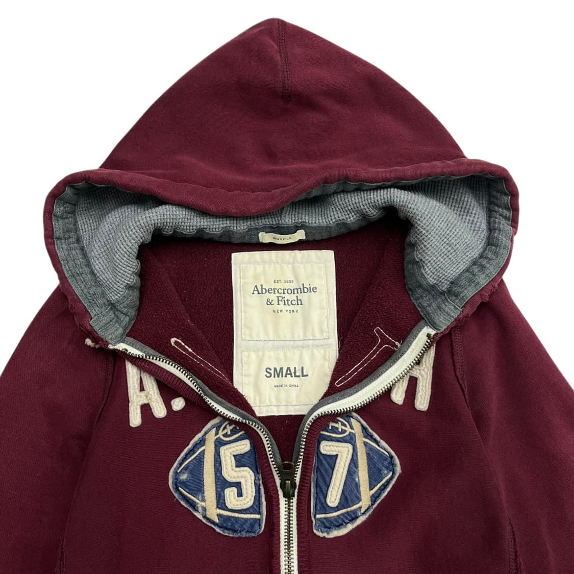 아베크롬비 럭비패치 딥버건디 후드집업 S 상품이미지5