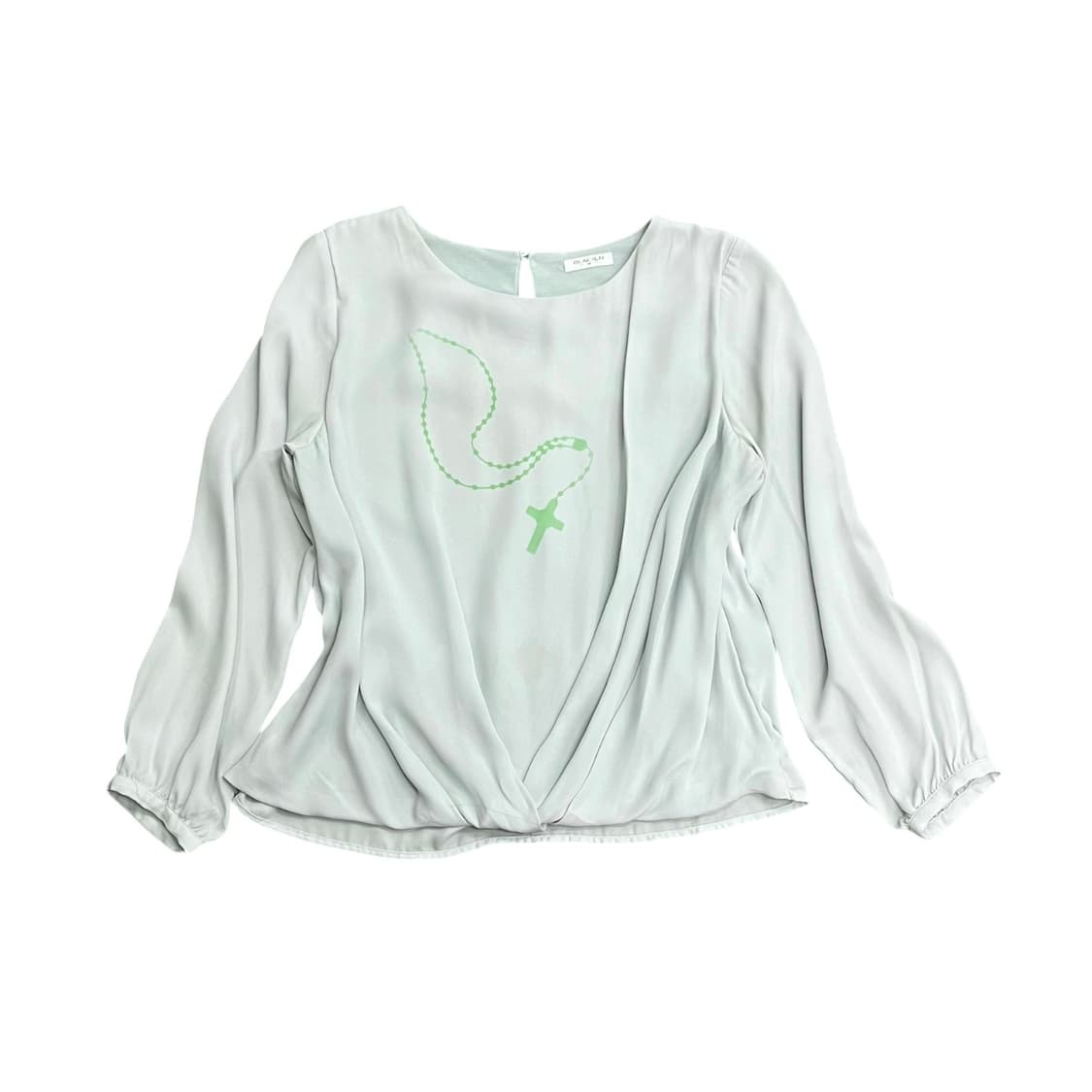 Wrap Detail Mint Loose Blouse Top 상품이미지1