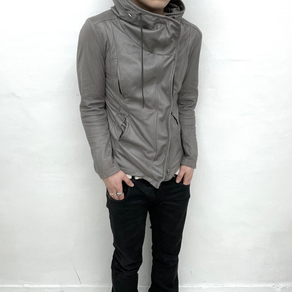 Tornado mart grey suede asymmetry jacket 상품이미지1