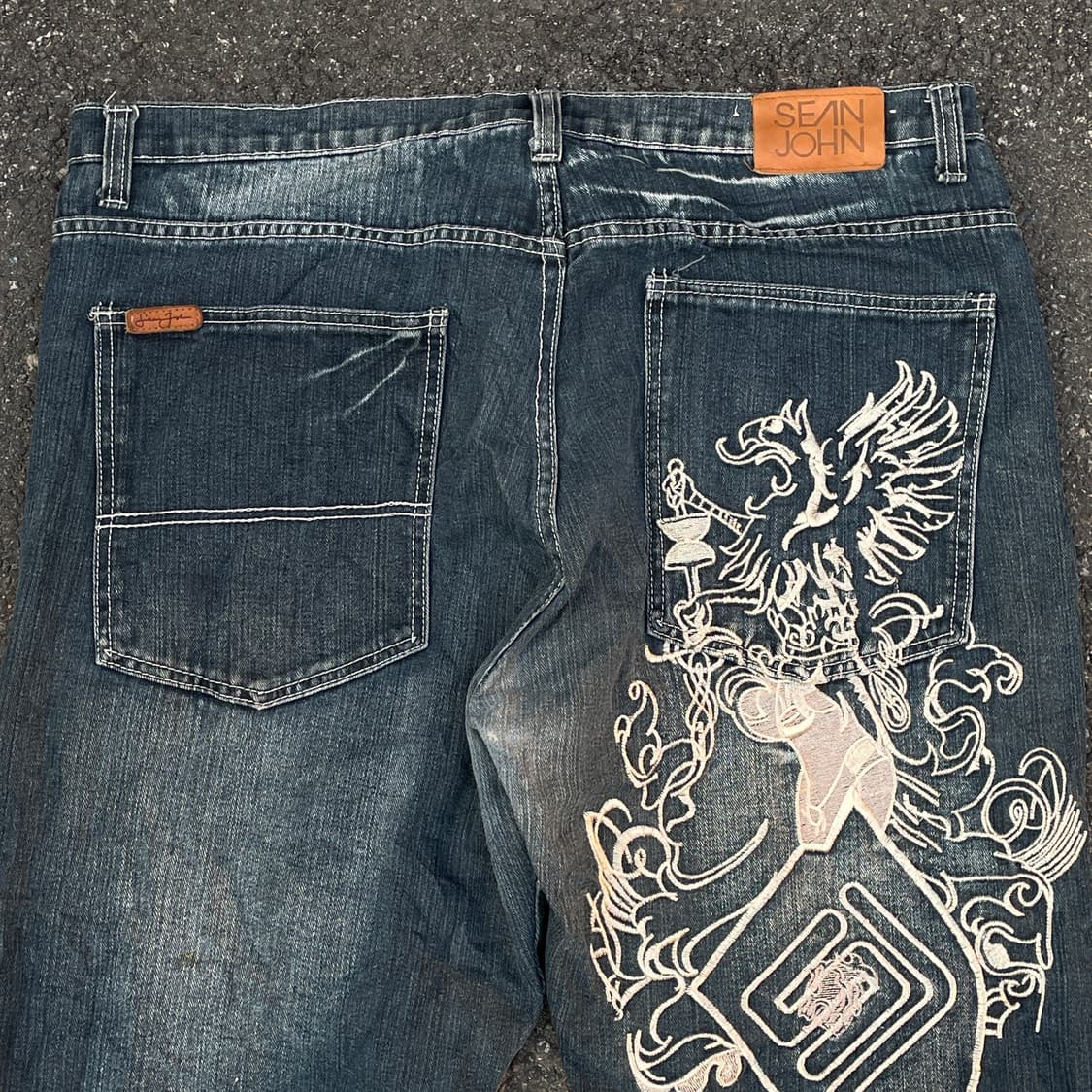 90s 션존 오리엔탈 자수 와이드 데님 청바지 올드스쿨 힙합 팬츠 40 상품이미지2