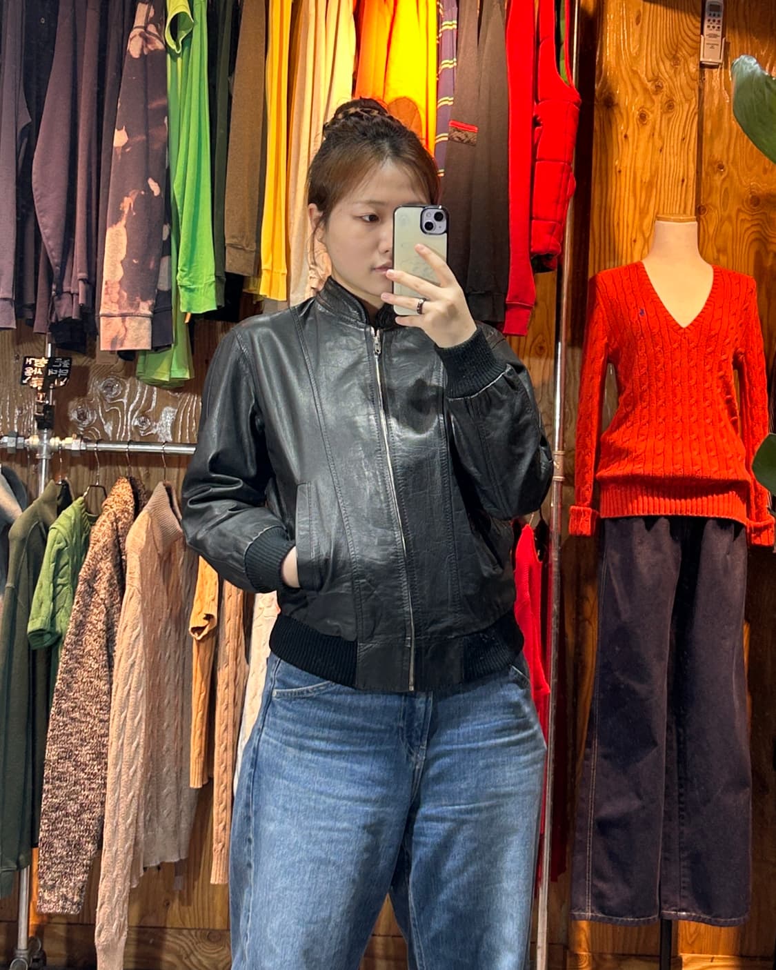 L 램스킨 미니멀 블루종 레더자켓 상품이미지1