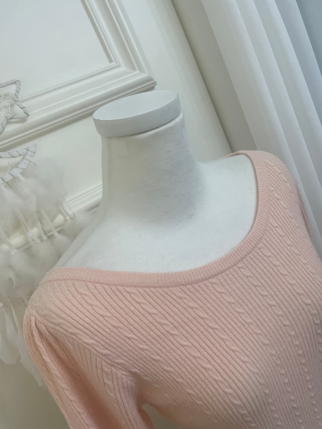 coral pink twist back bow half knit top 상품이미지9