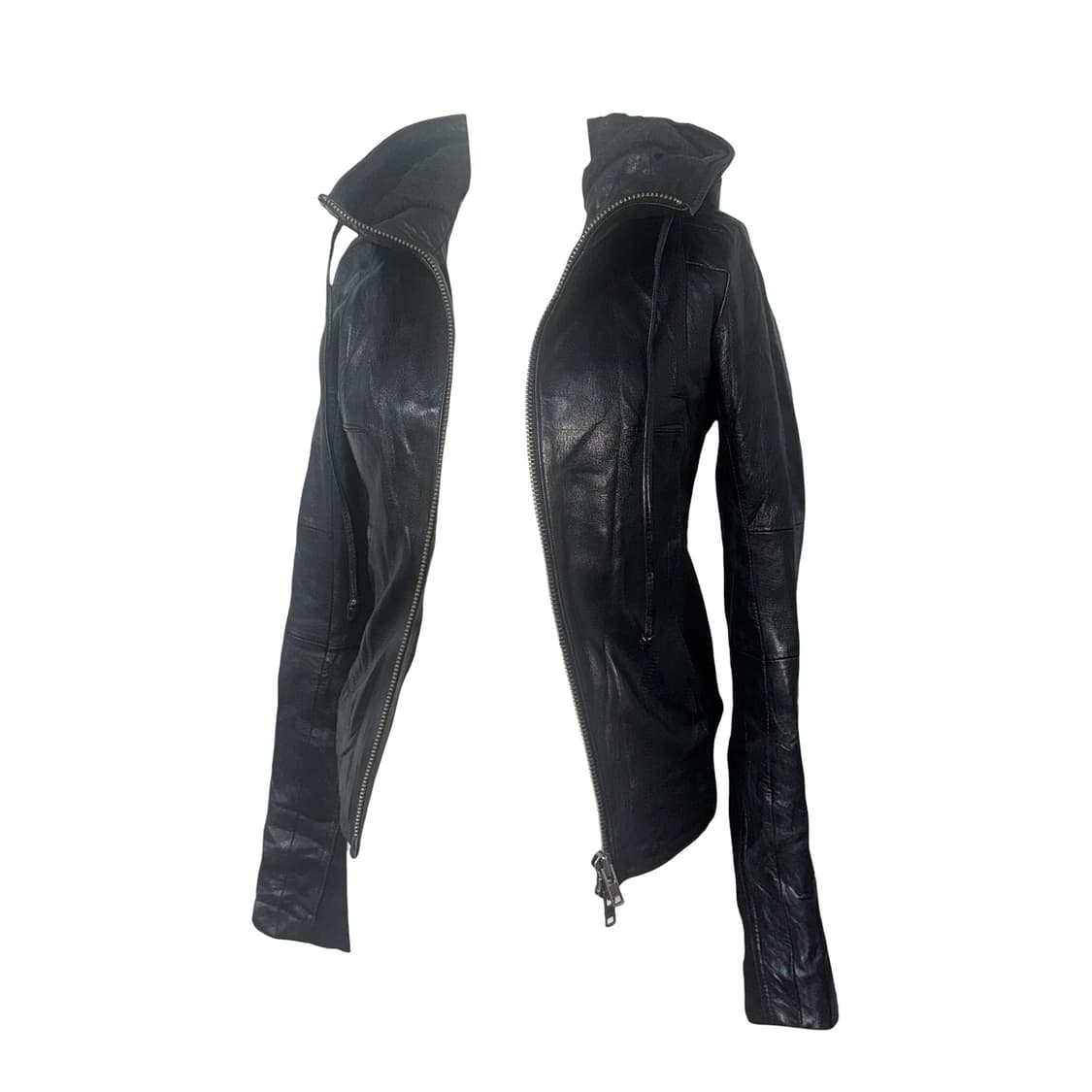 Hooded Sheep skin Black leather Jacket 상품이미지3