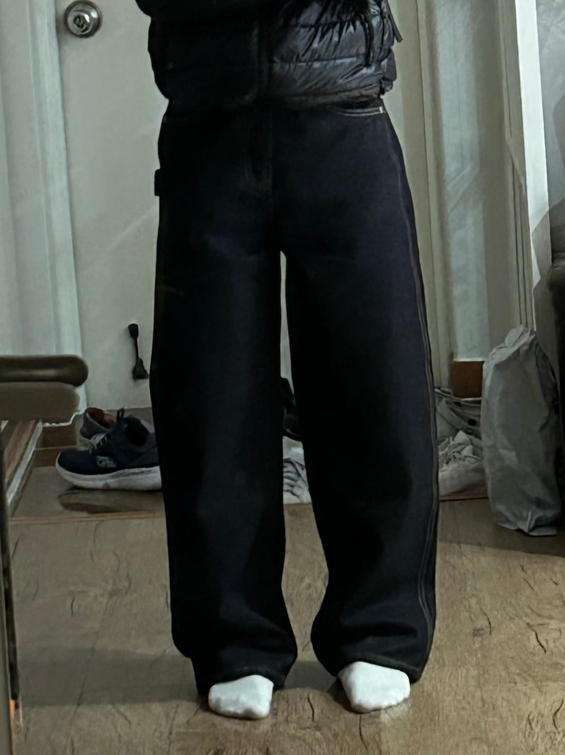 스웨이드 배기 데님 로우 인디고 상품이미지3