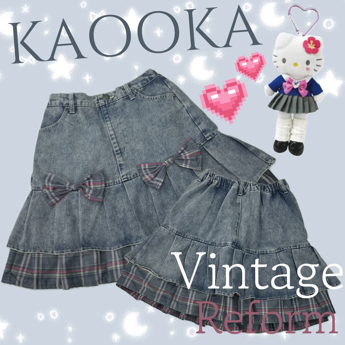 🛼자체 리폼 리본 오네갸루 히메 스커트🛼고갸루 히걀 러블리 데님 상품이미지1