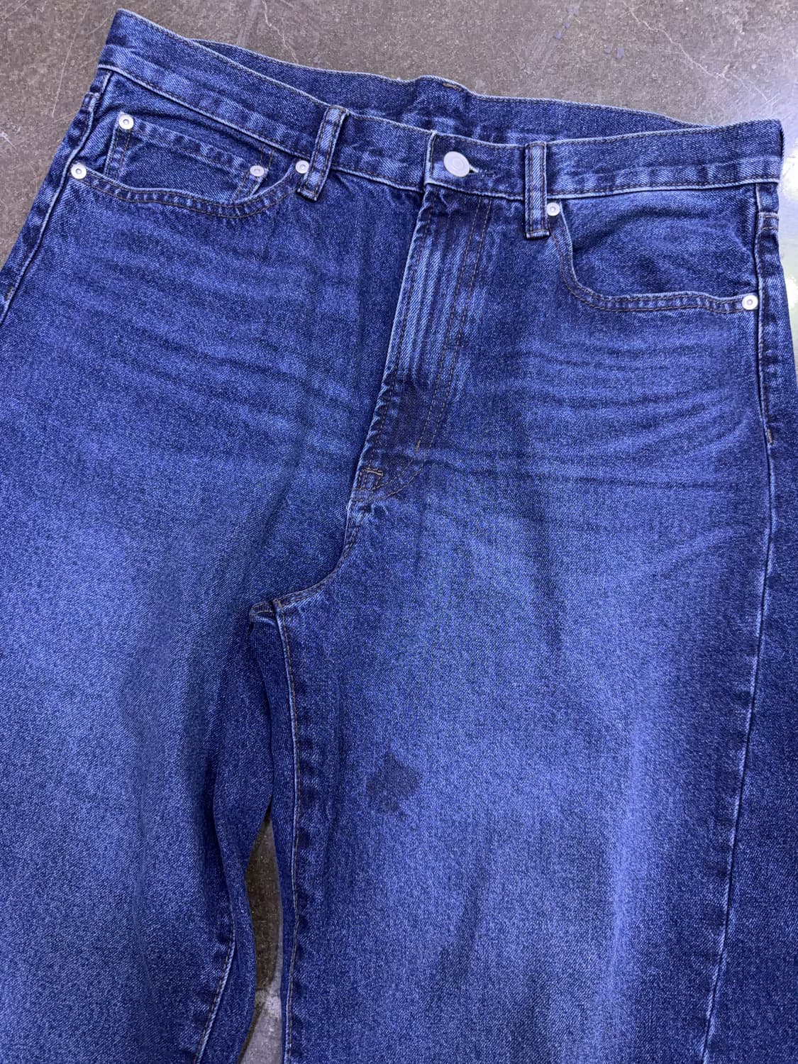 GU 배럴 레그 진 워싱 데님팬츠 와이드핏 블루 32 상품이미지4