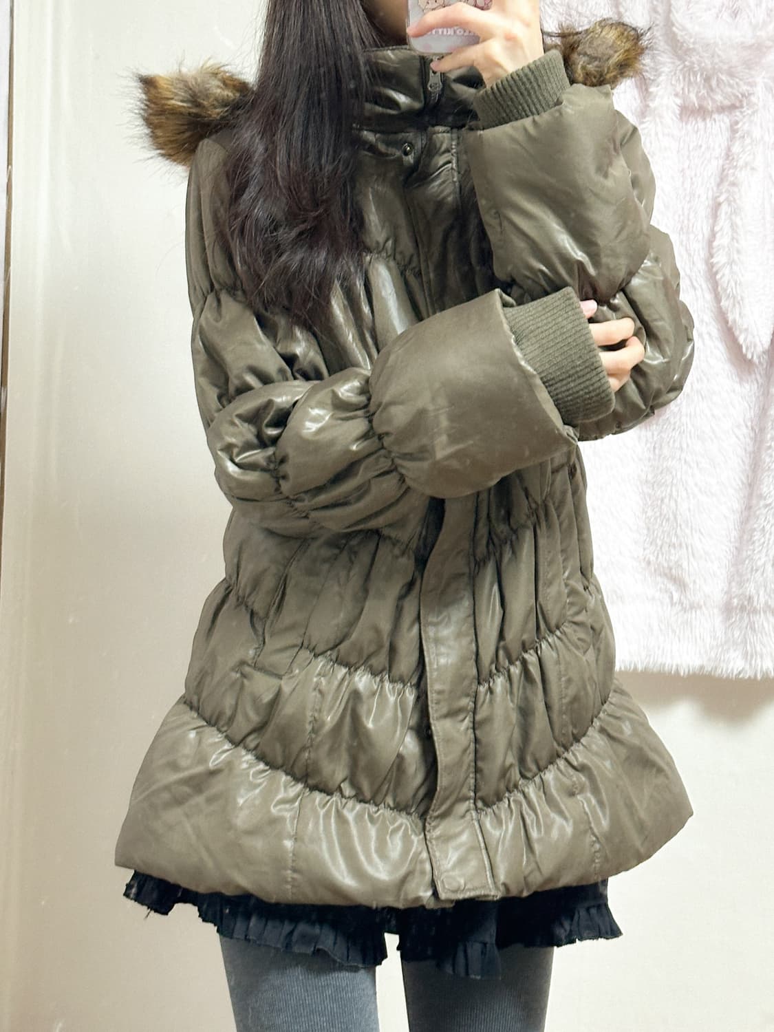 빈티지 밀리터리 카키 셔링 패딩 코트 오네갸루 로걀 공겜여주 그런지 고딕 상품이미지1