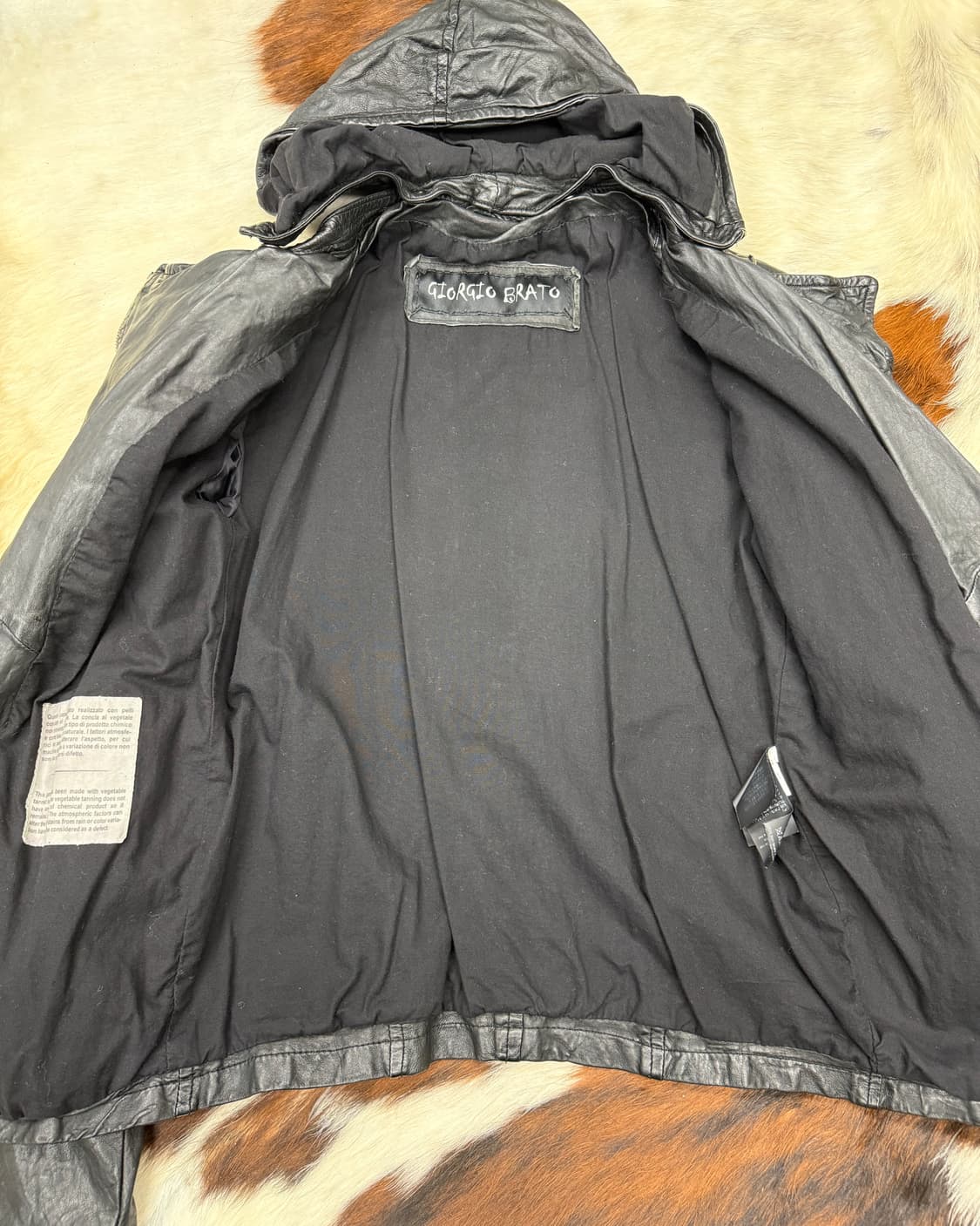 조르지오 브라토 램레더 후드 사선 바이커 자켓 상품이미지7