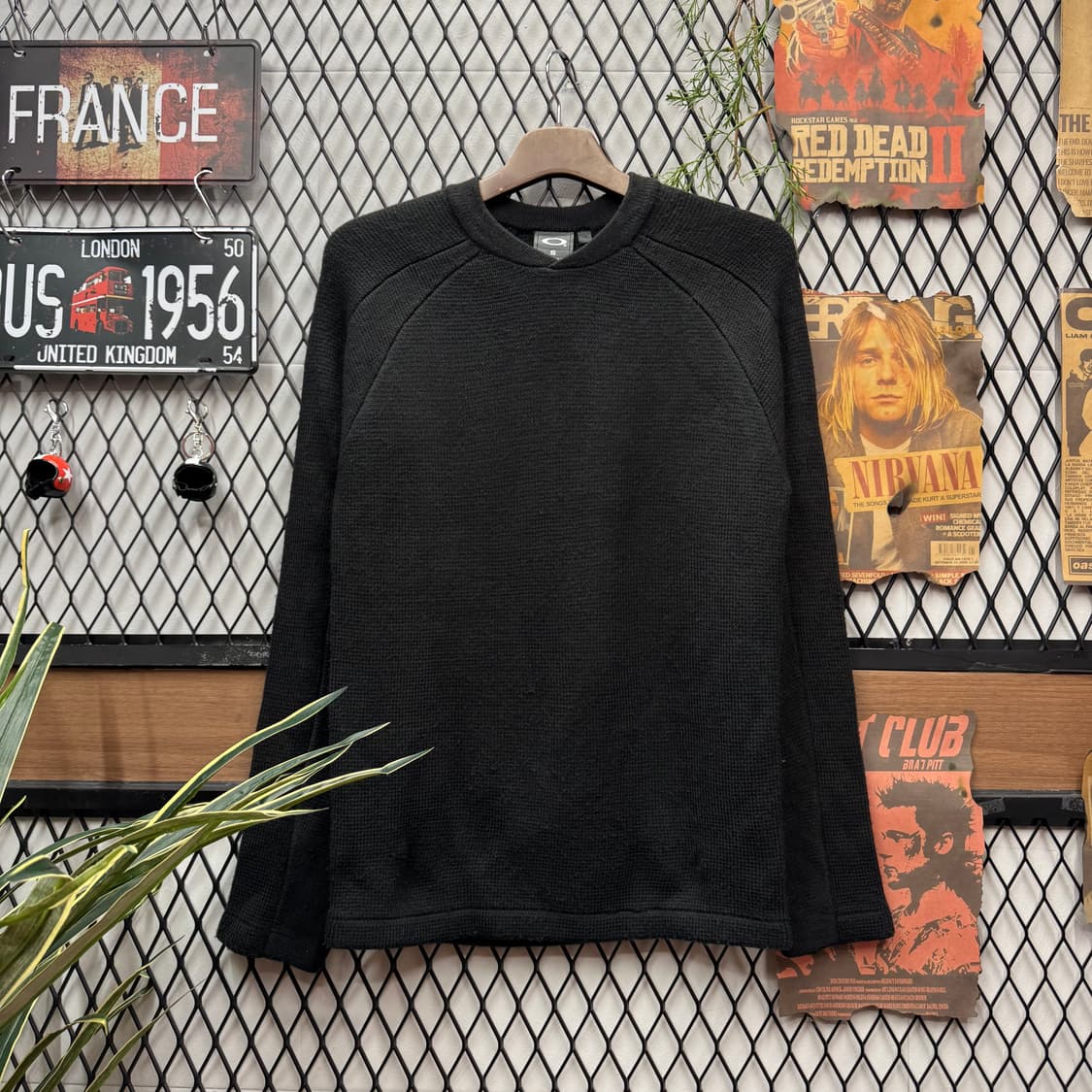 오클리 울니트 와플 텍스처 레글런 크루넥 포인트 블랙 상품이미지1