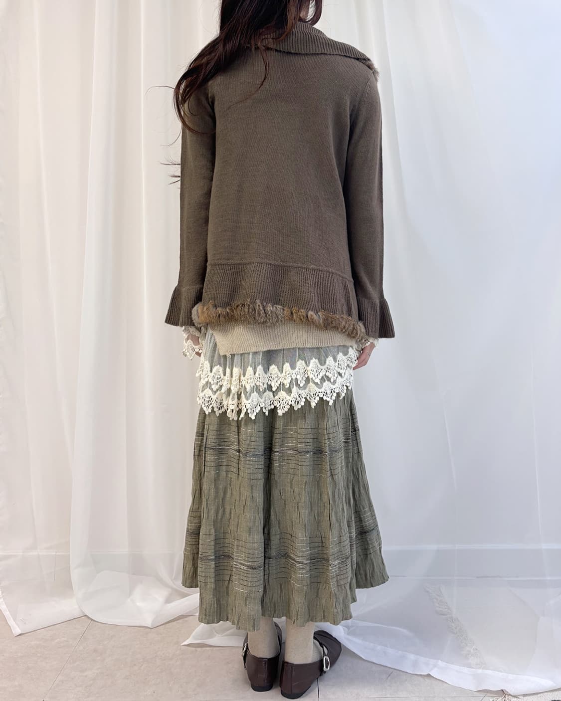 amai 래빗 퍼 트리밍 모리걸 가디건 상품이미지2