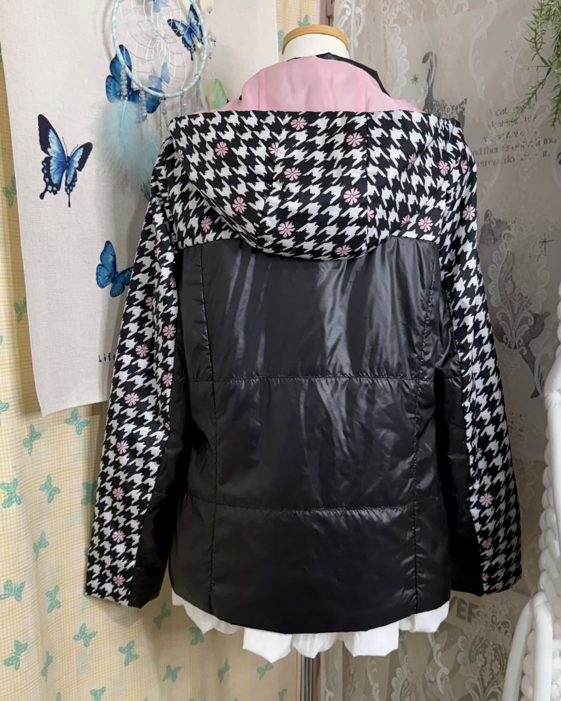 아디다스 블랙 & 핑크 하운드 체크 패딩 자켓 상품이미지7