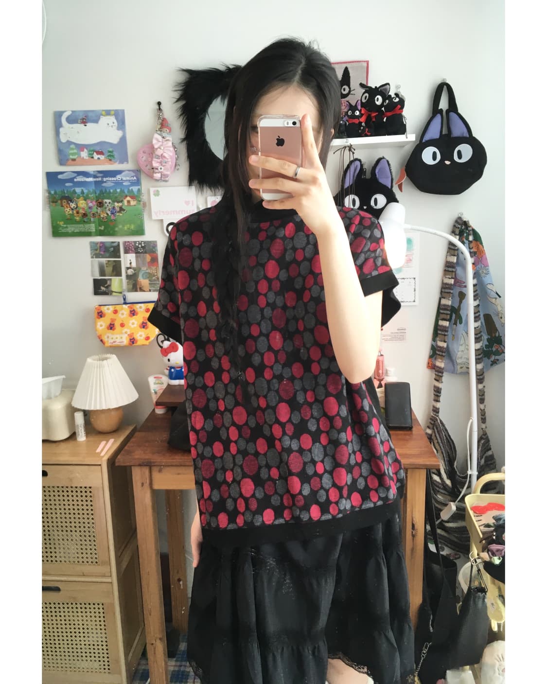 vintage dot pattern neck top pink 상품이미지1