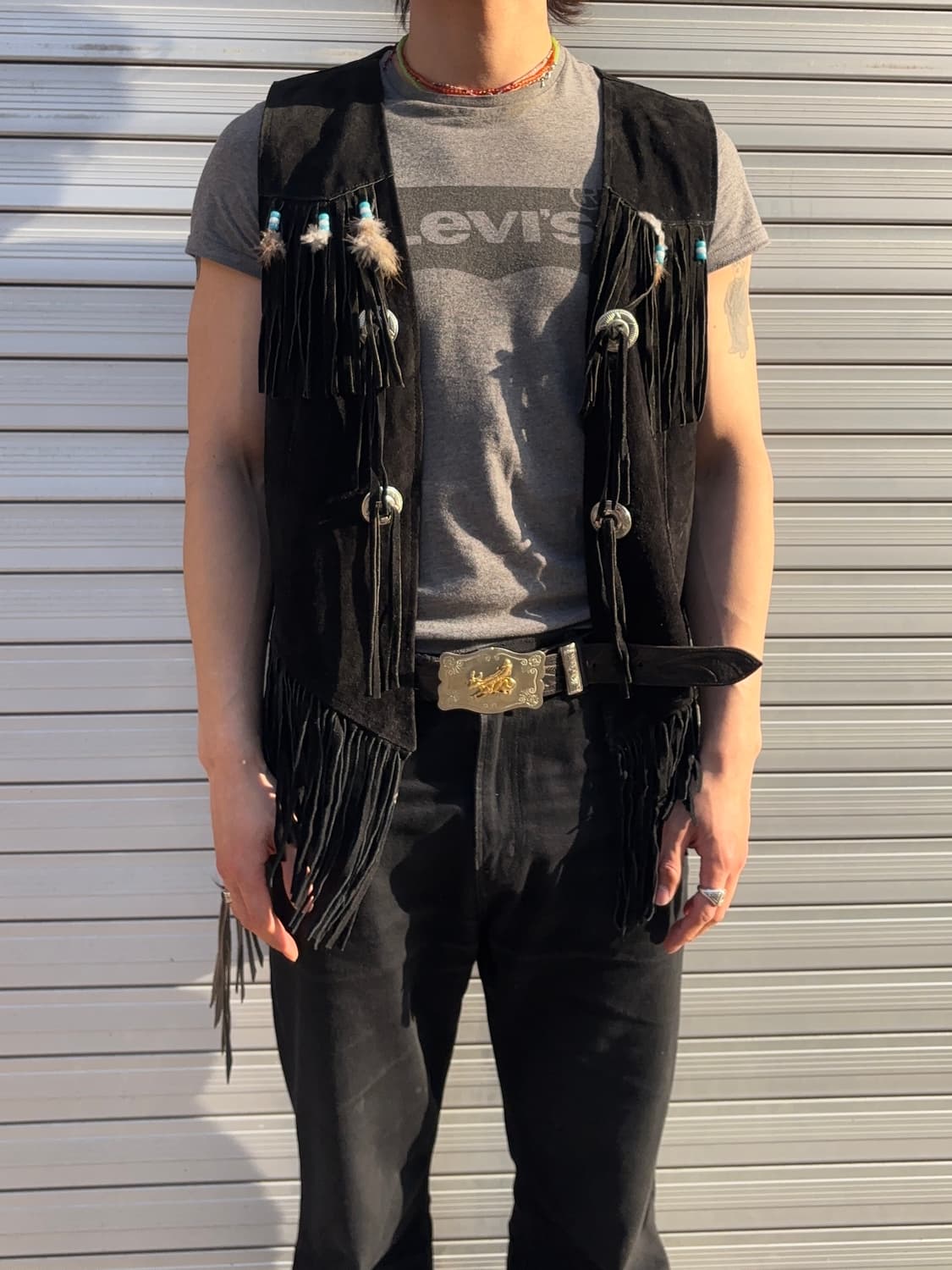 Vintage Native Style Fringe Suede Vest 상품이미지2