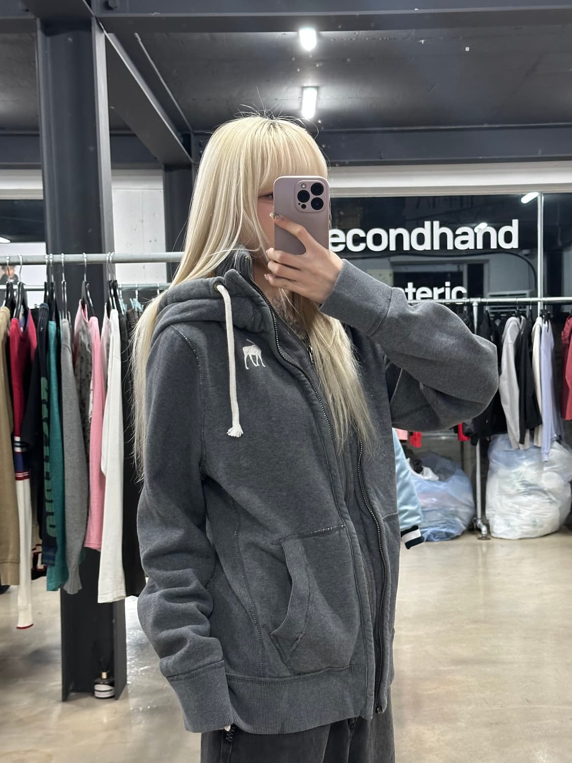 아베크롬비 순록 로고 그레이 후드 집업 상품이미지1