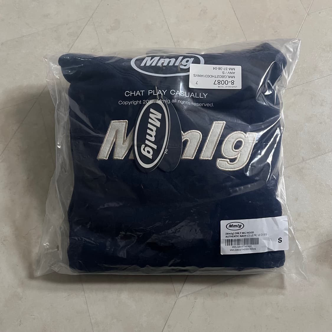 새상품(S) MMLG 87mm 로고 후드티 네이비 상품이미지1