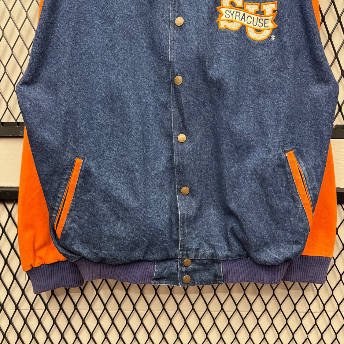 USA VTG 90s 빈티지 데님 바시티 오렌지 배색 워크 자켓 상품이미지4