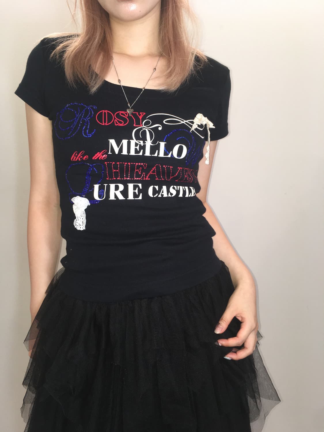 jpn vintage beads lace slim fit t shirt 상품이미지5