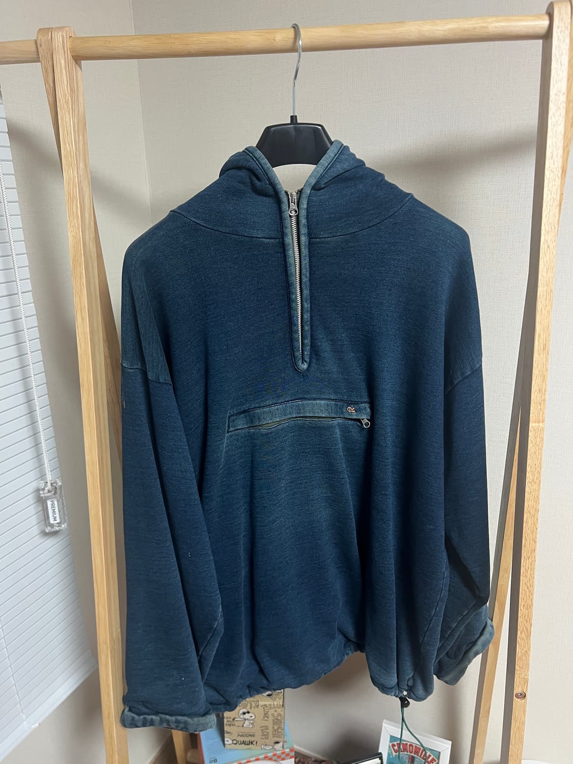 45r(45rpm) 데님 후드 하프집업 상품이미지1