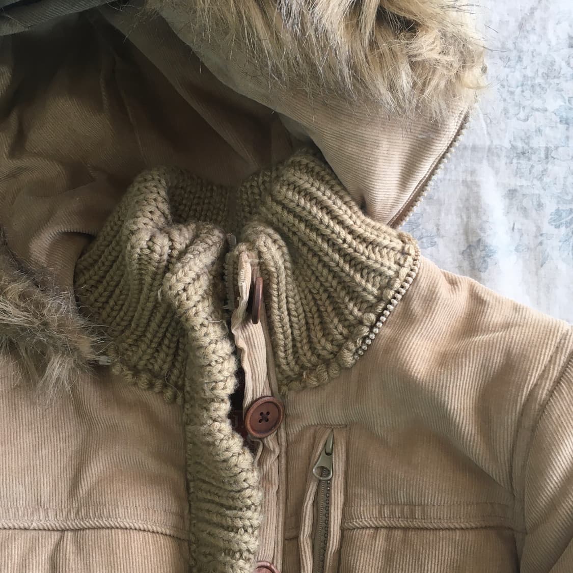 빈티지 카멜 퍼 후드 코듀로이 패딩 점퍼 상품이미지7