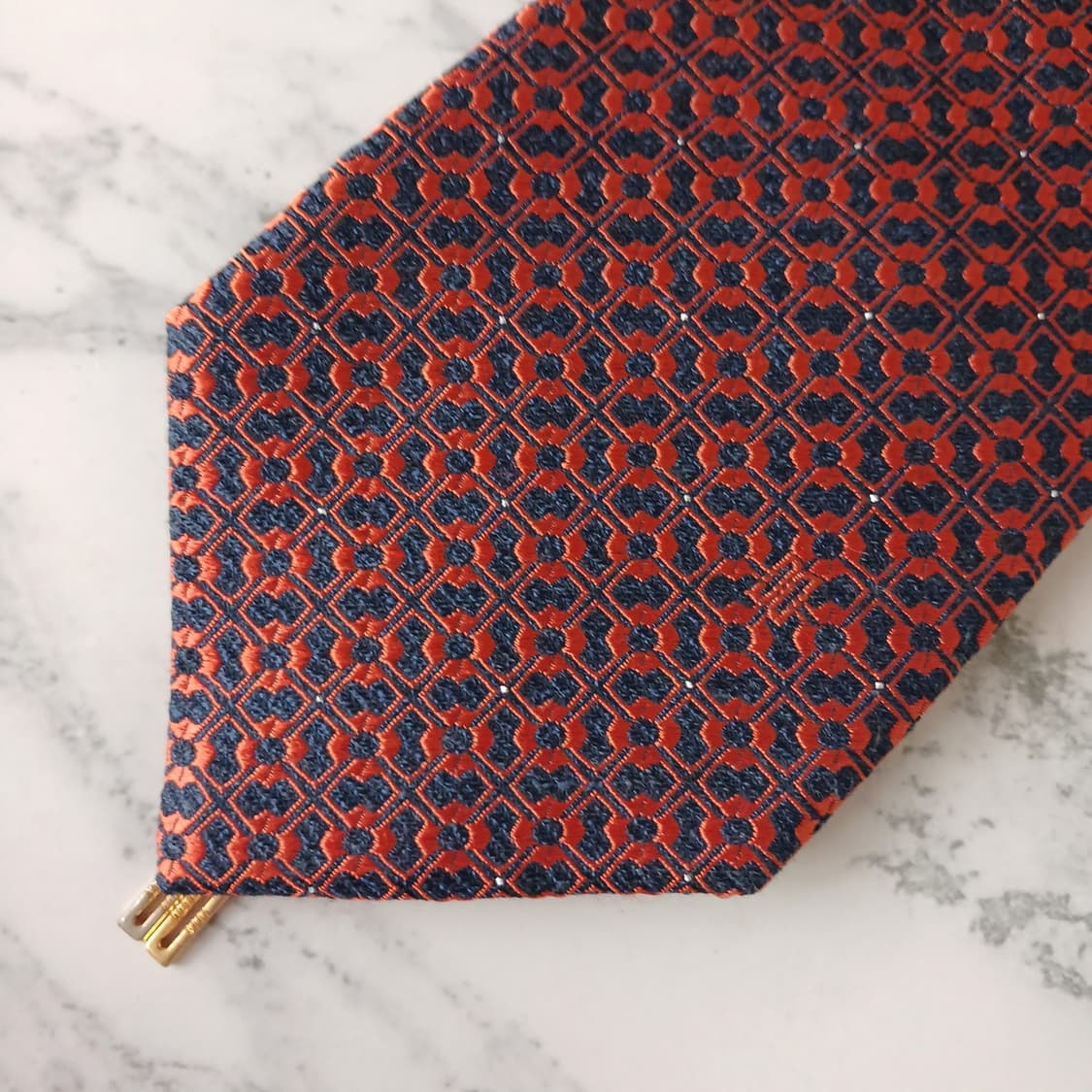 DAKS 닥스 넥타이 네이비 오렌지 패턴 S~A+등급 E896
 상품이미지5